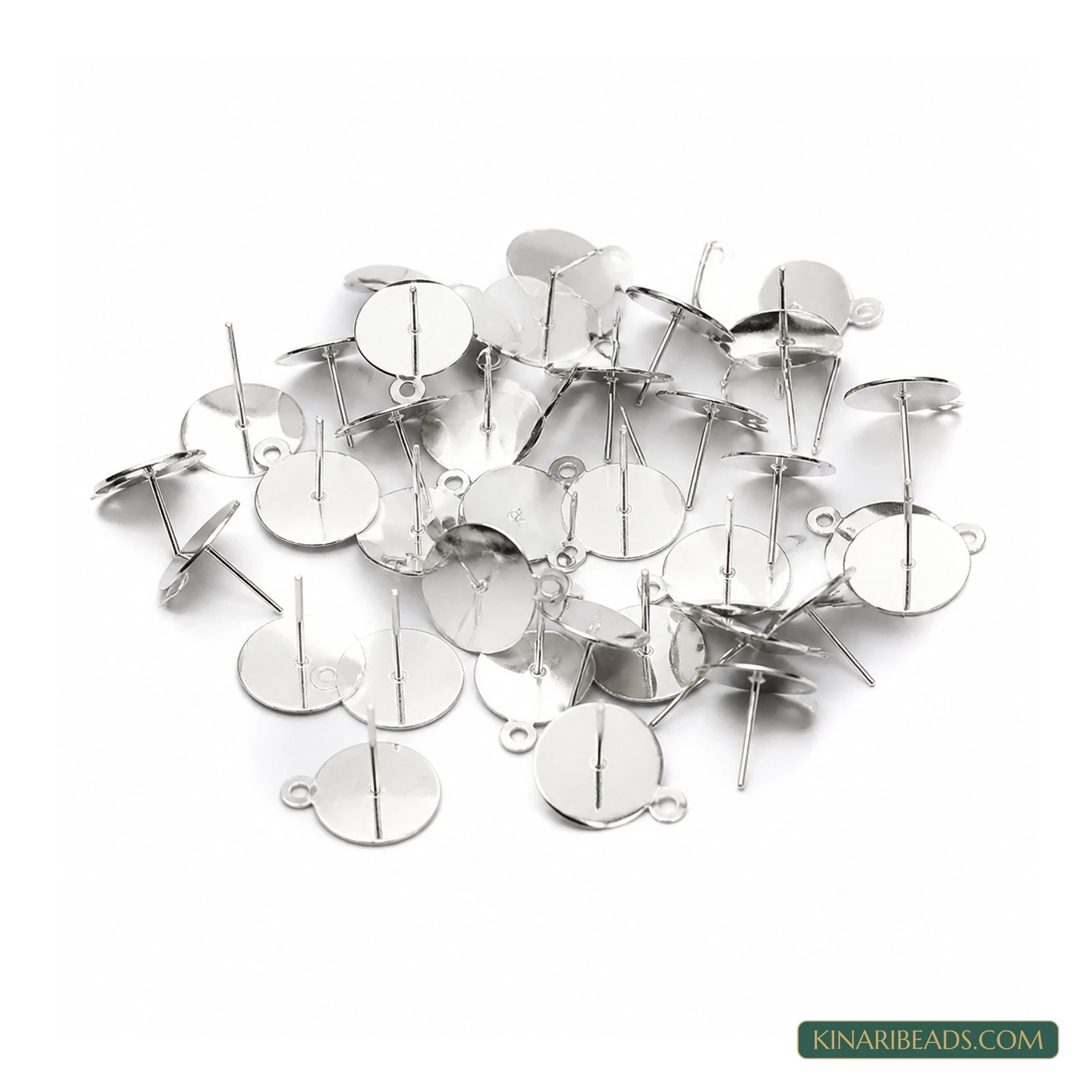 Flat Pad Earring Posts with Loop – 10mm, 50g Pack - Silver colour