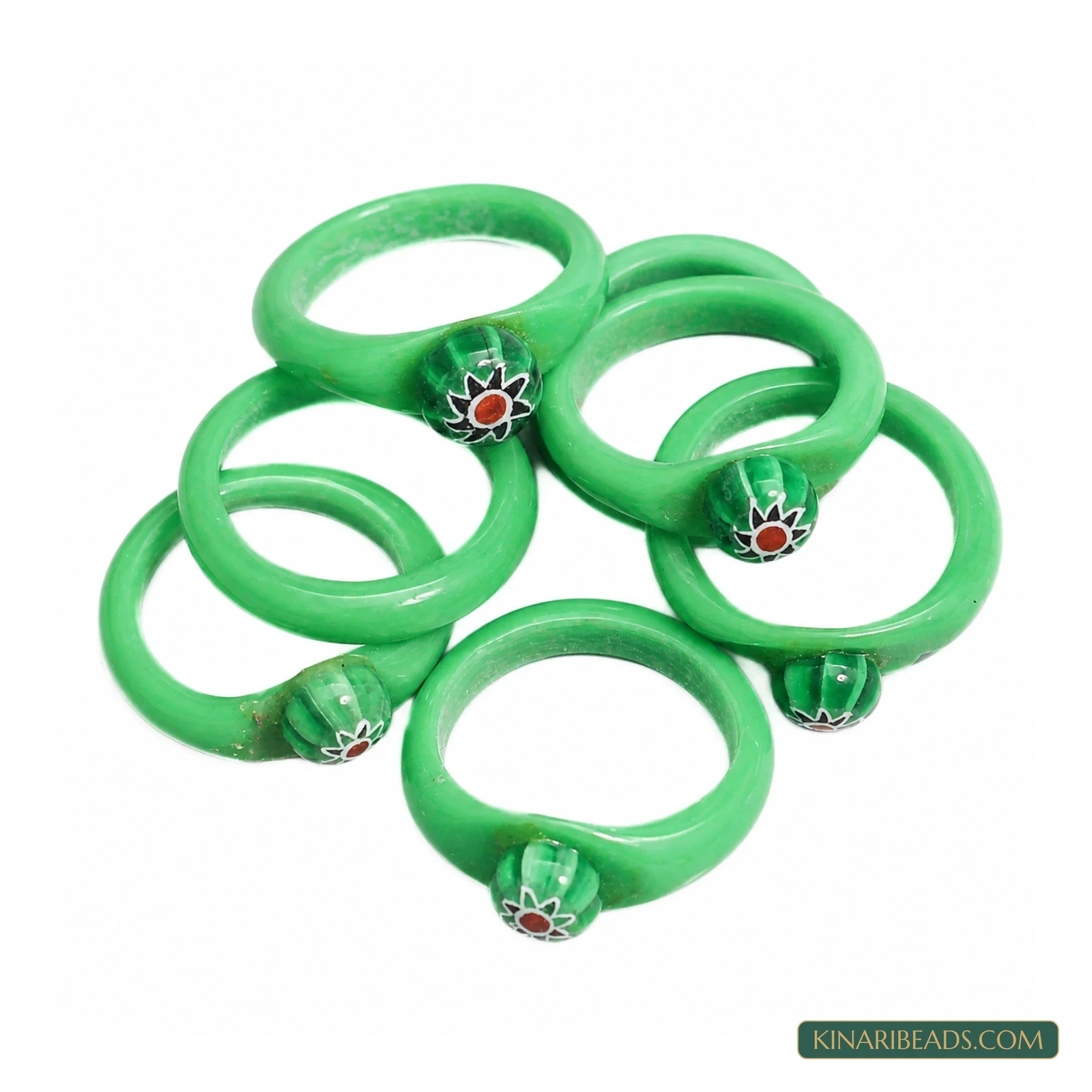 Floral Bead Glass Craft Rings – 50 Pack
