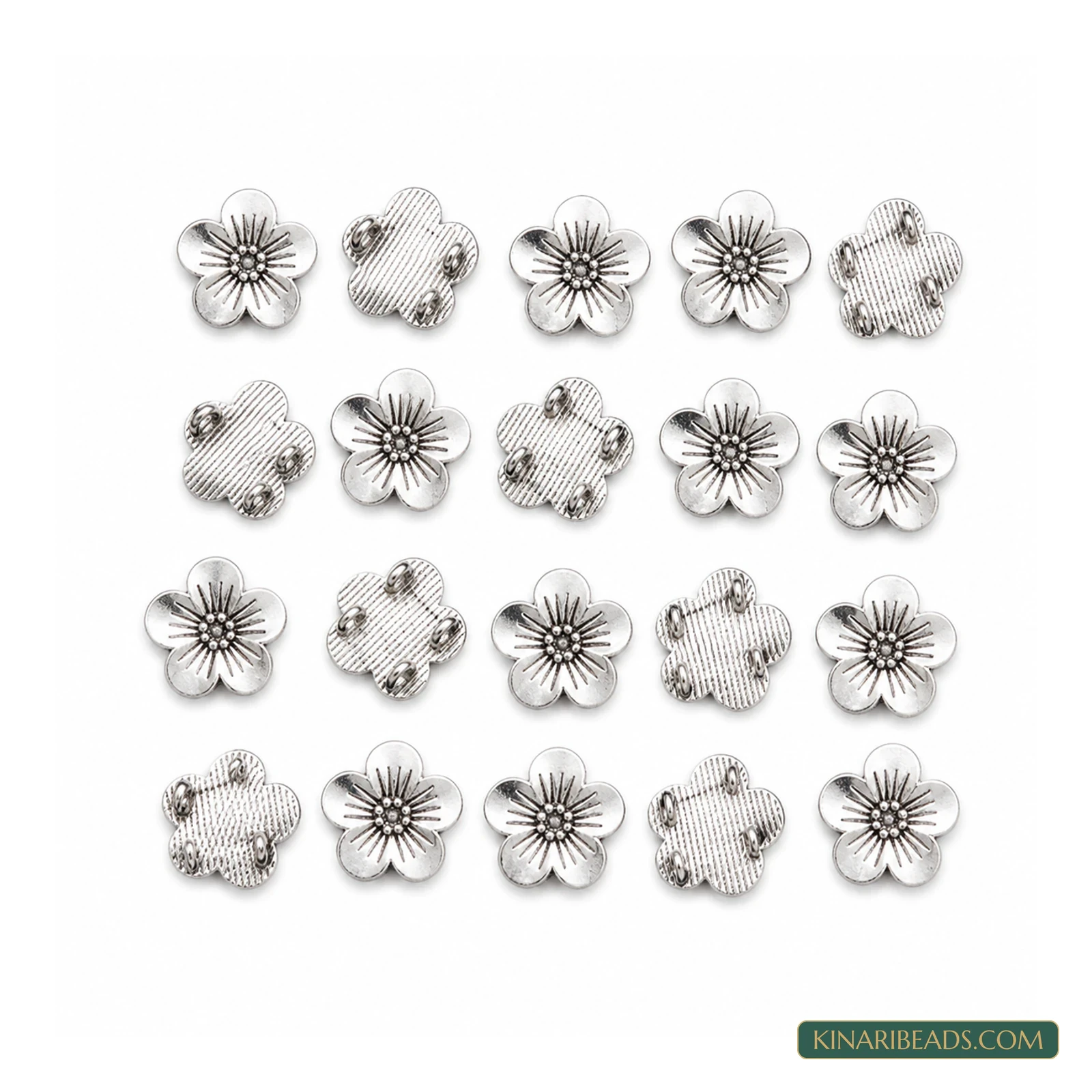 German Silver Flower Link Connectors – 14mm, 20 Pack