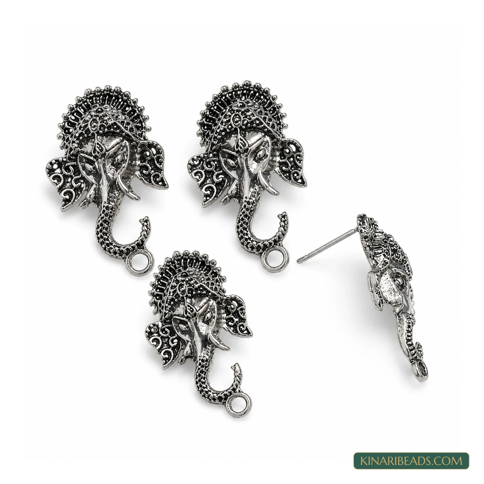 German Silver Ganesha Earring Components – 30x14mm
