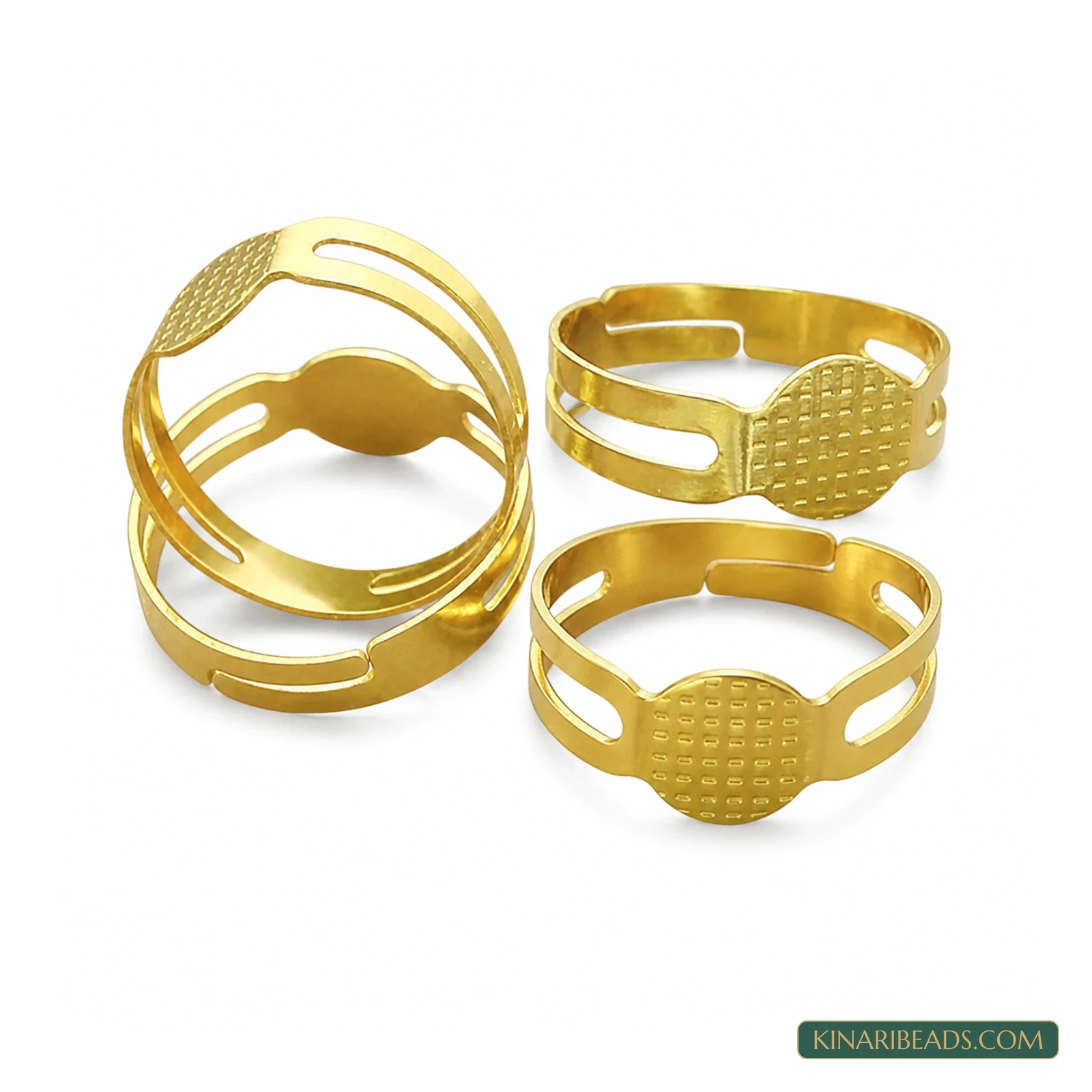 Golden Adjustable Textured-Pad Ring Bases – 20 Pack