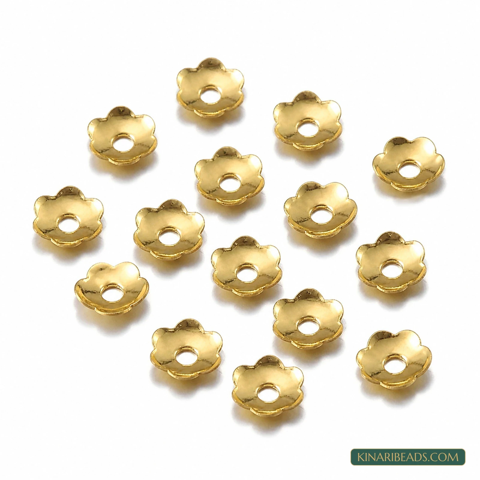 Golden Five-Petal Metal Bead Caps 4mm – 50g Bulk Pack