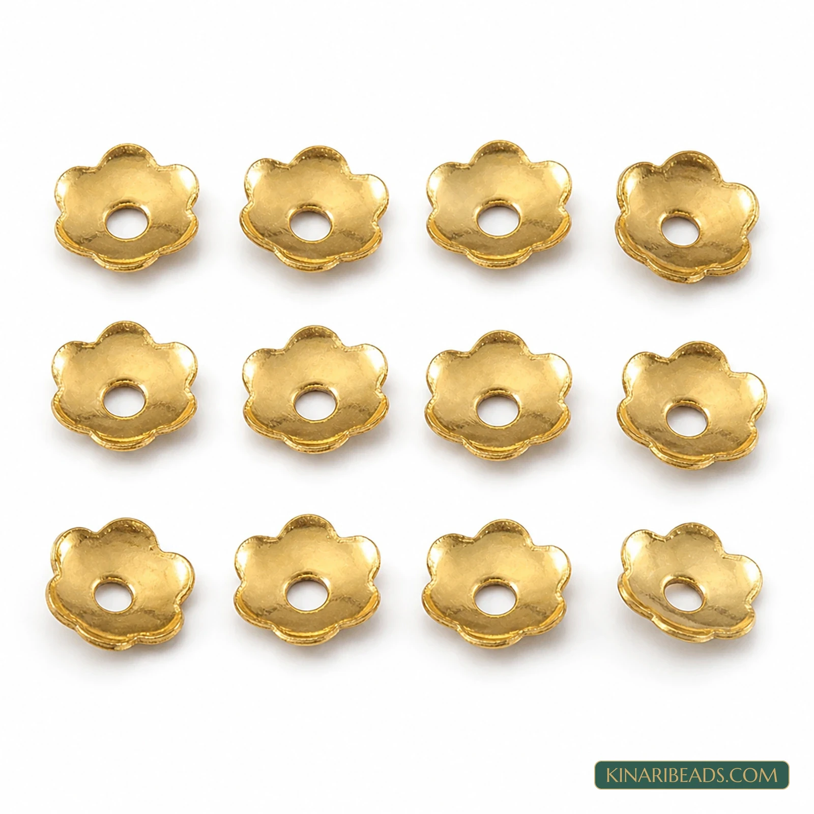 Golden Five-Petal Metal Bead Caps 6mm – 50g Bulk Pack