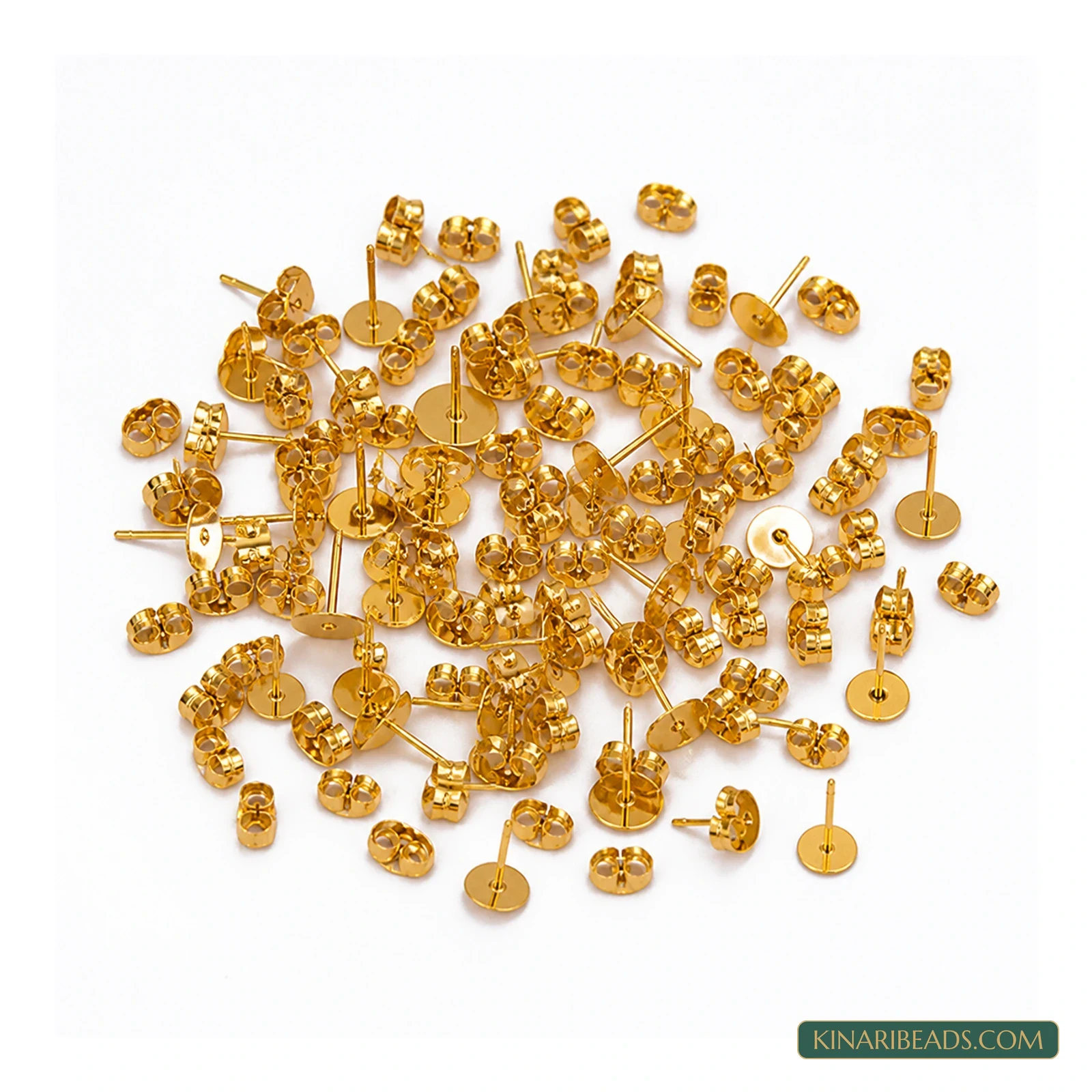 Golden Iron Earring Posts – 6mm, 50 Pack