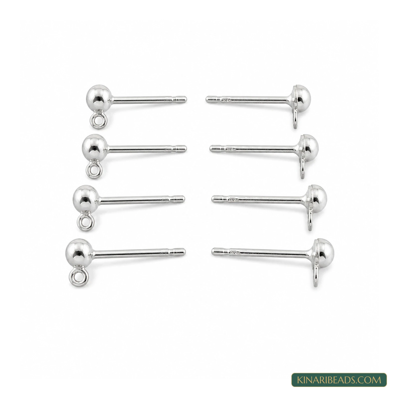 Half-Ball Earring Posts with Loop – 3mm, 5 Pairs