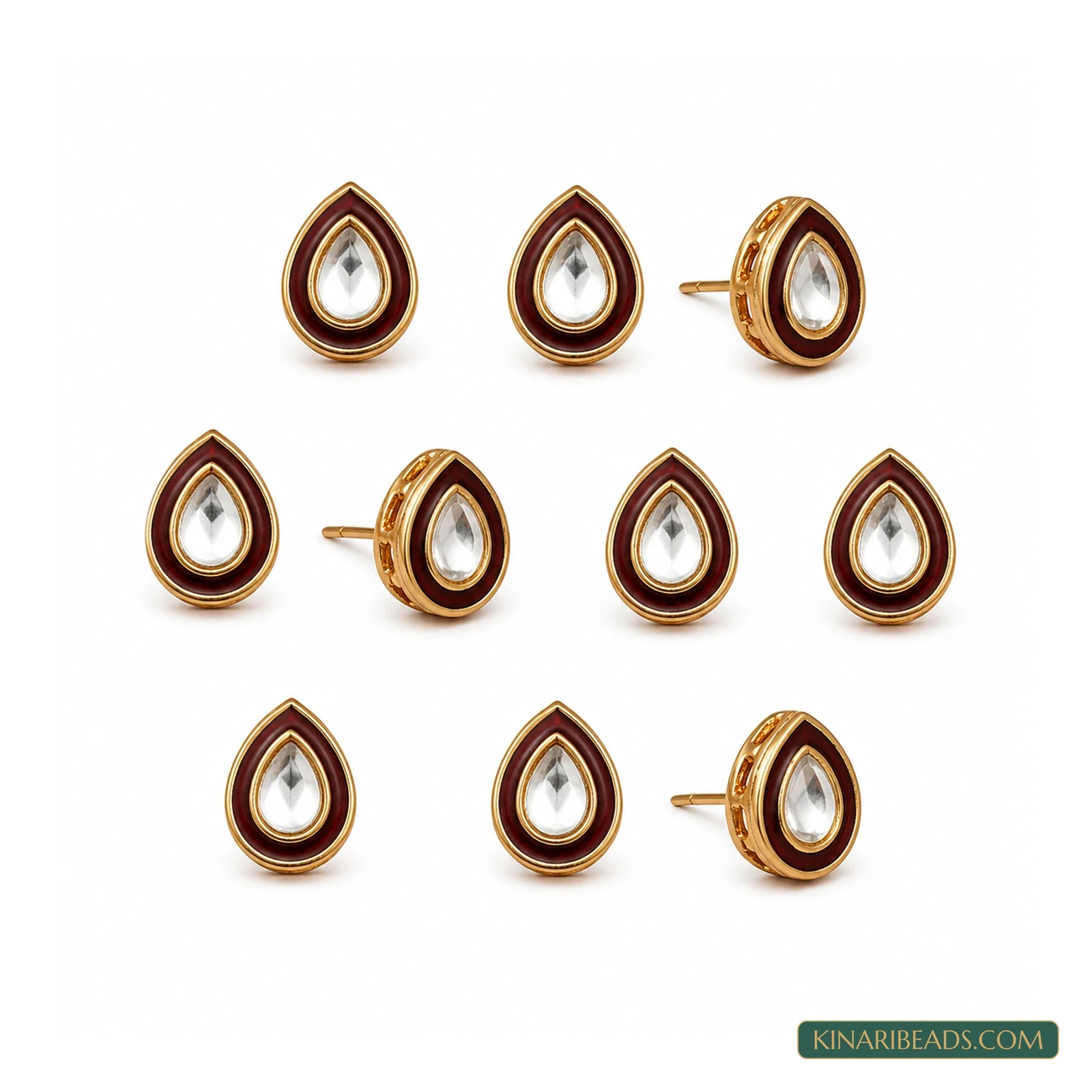 Meenakari Kundan Earring Studs – 11x14mm, 10 Pack