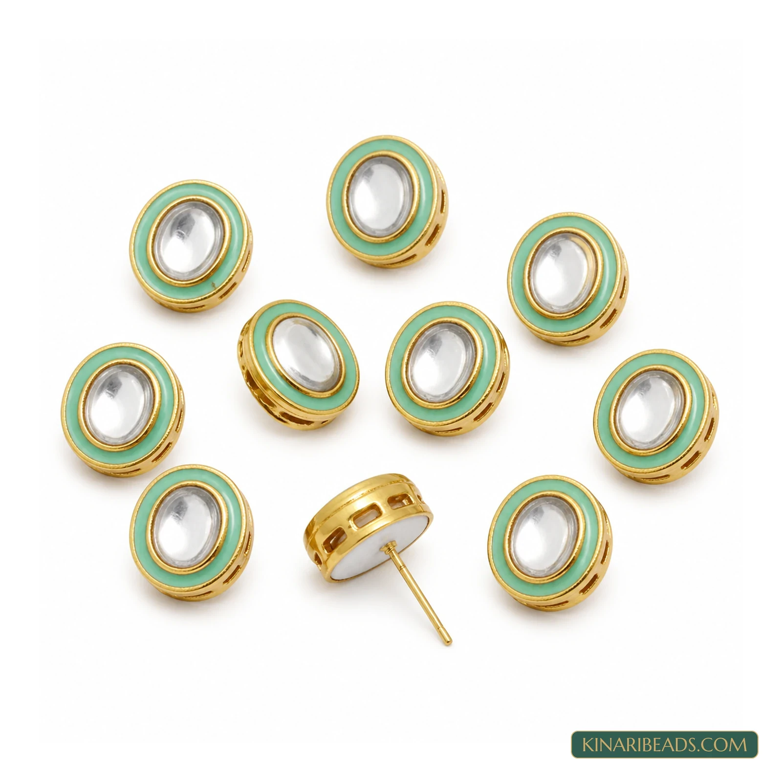 Meenakari Kundan Earring Studs – 13x10mm, 10 Pack