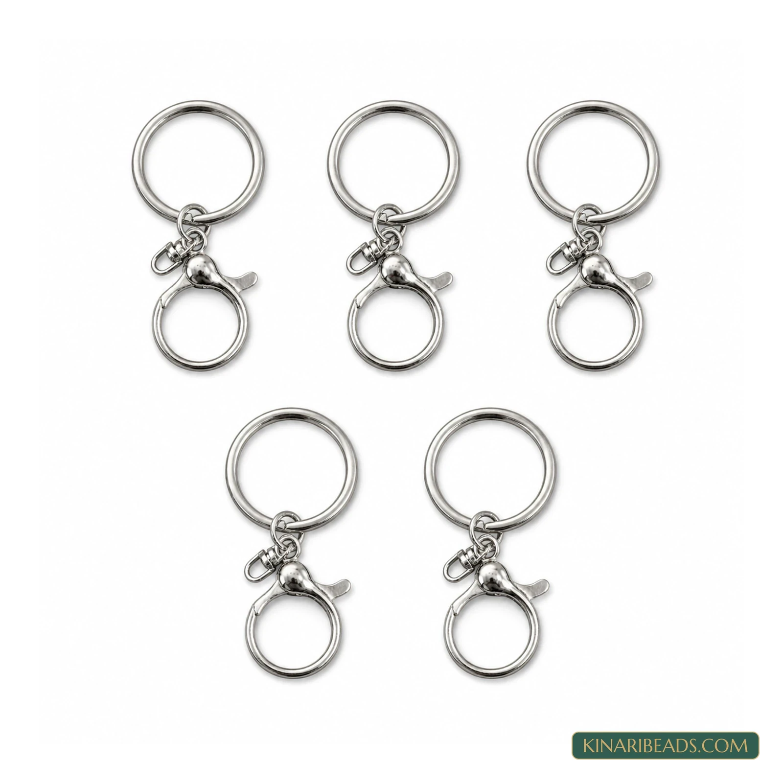 Metal Lobster Keychain Hooks with Split Rings – 5 Pack - Silver colour