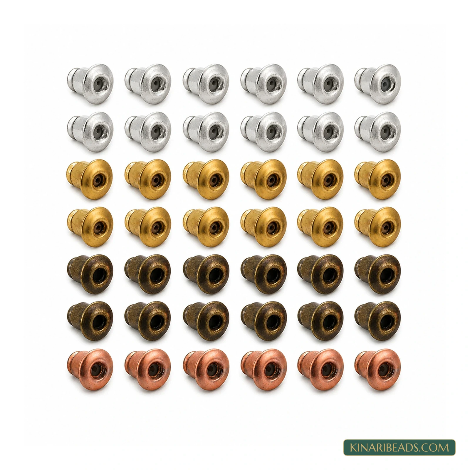Mixed-Colour Brass Bullet Earring Backs – 5mm, 50 Pack