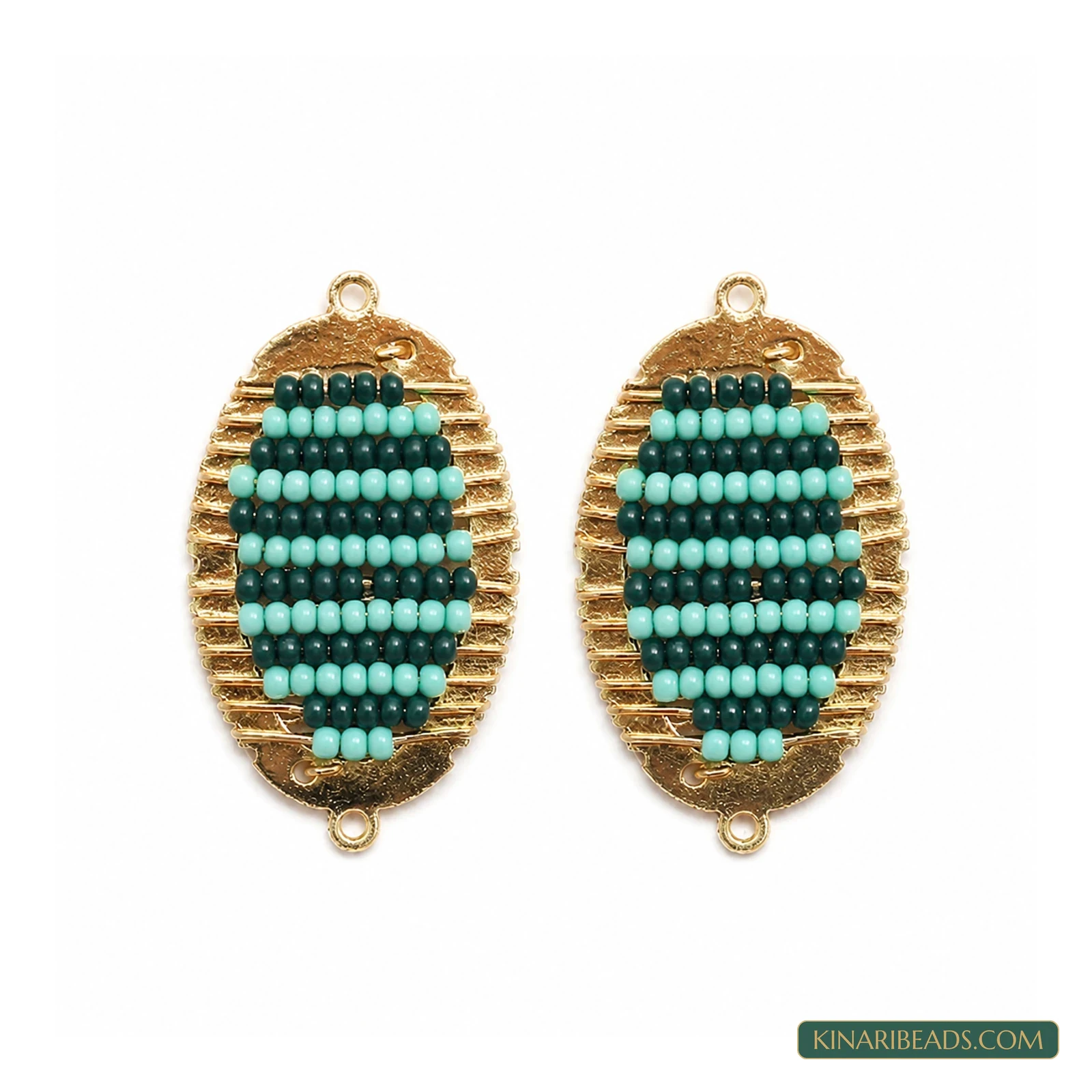 Miyuki Beaded Oval Earring Connectors – 34x20mm, 2 Pack - Dark Blue colour