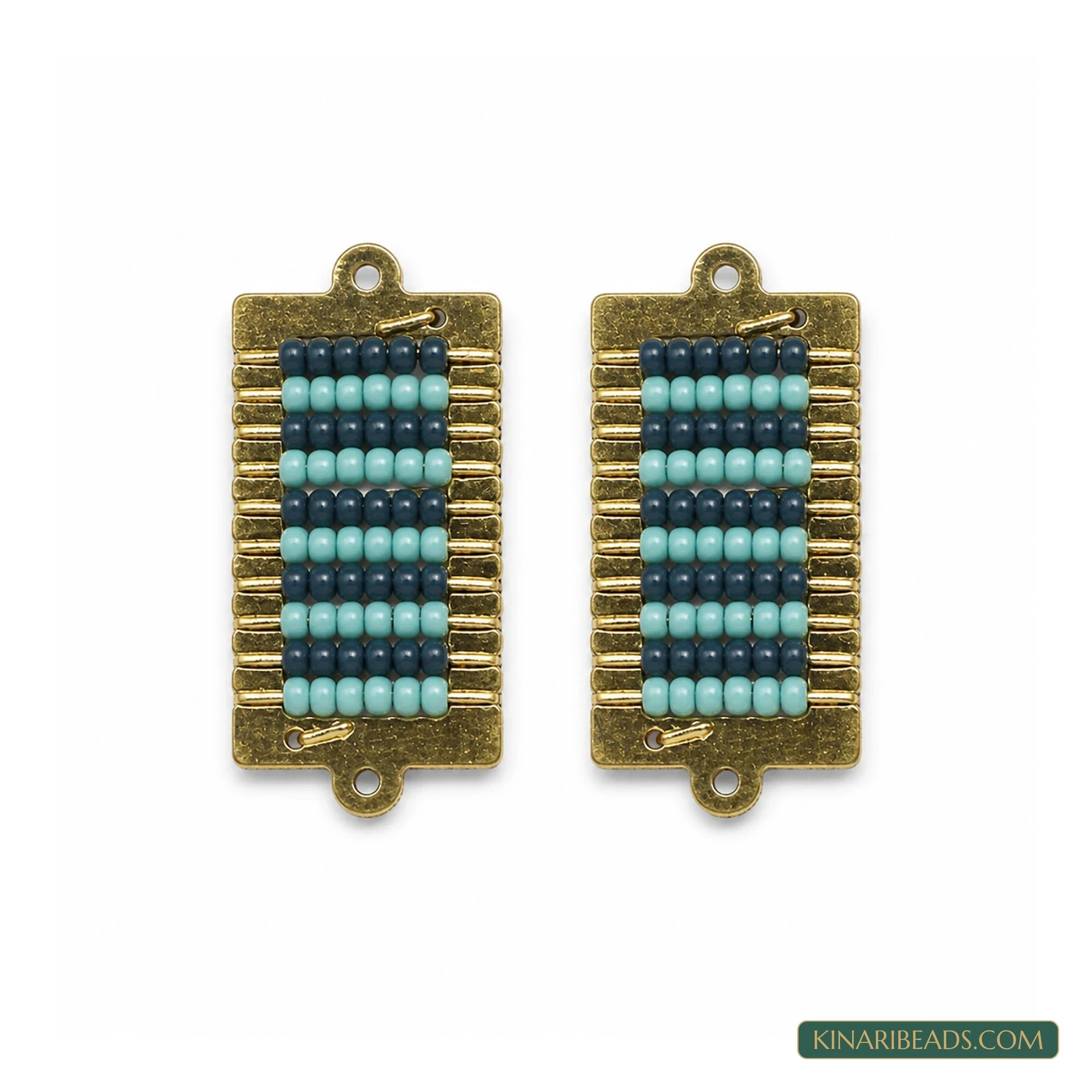 Miyuki Beaded Rectangle Connectors – 34x15mm, 2 Pack - Dark Blue colour