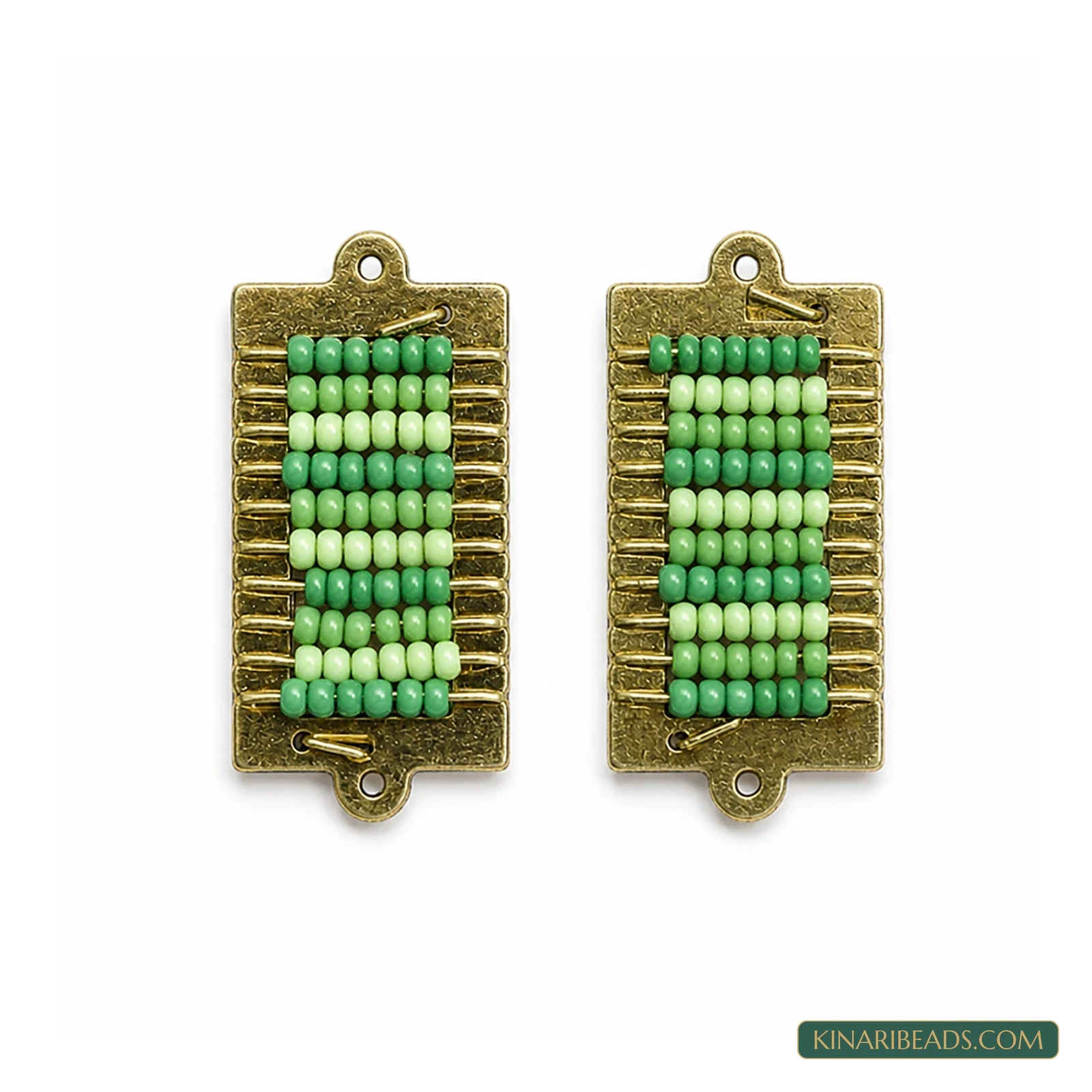 Miyuki Beaded Rectangle Connectors – 34x15mm, 2 Pack - Green colour