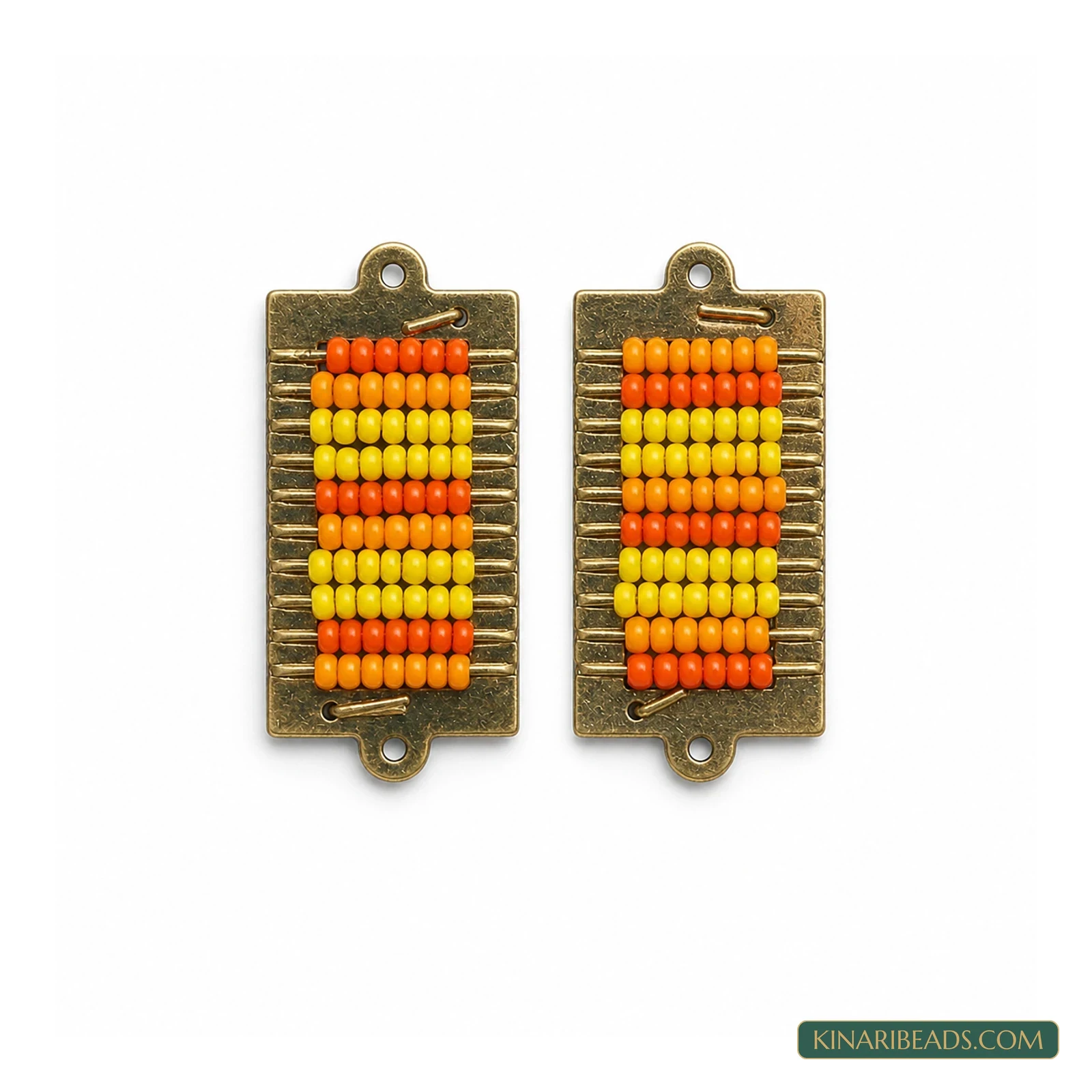 Miyuki Beaded Rectangle Connectors – 34x15mm, 2 Pack - Orange colour