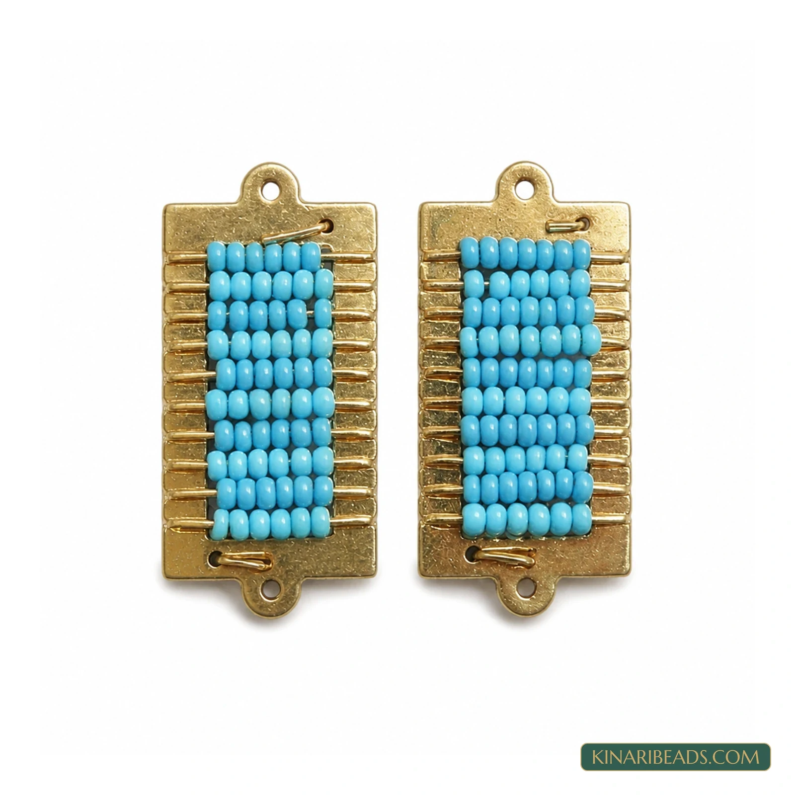 Miyuki Beaded Rectangle Connectors – 34x15mm, 2 Pack - Turquoise colour