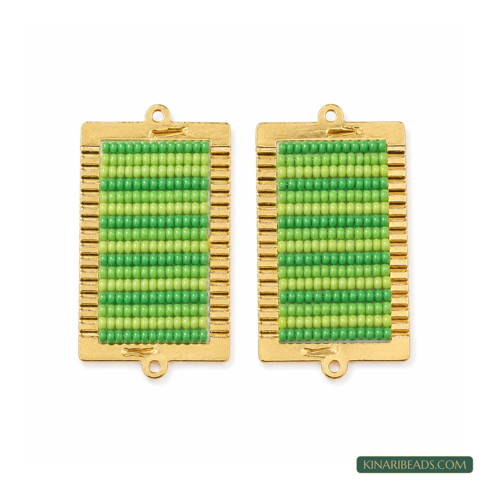 Miyuki Beaded Rectangle Connectors – 48x24mm, 2 Pack - Green colour