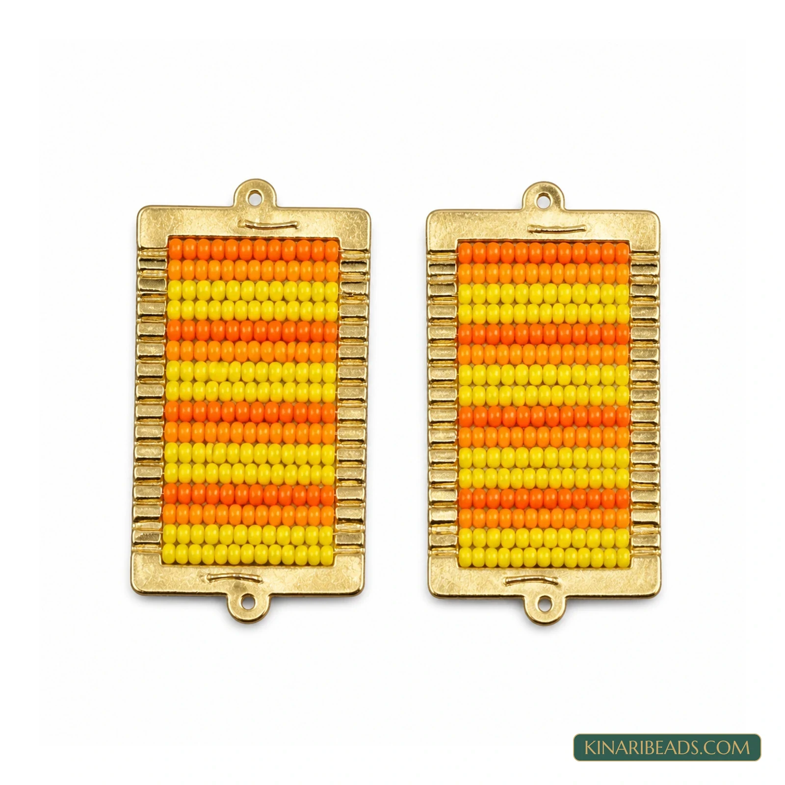 Miyuki Beaded Rectangle Connectors – 48x24mm, 2 Pack - Orange colour