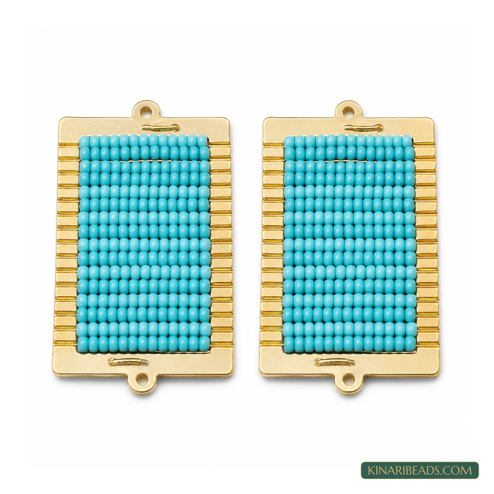 Miyuki Beaded Rectangle Connectors – 48x24mm, 2 Pack - Turquoise colour