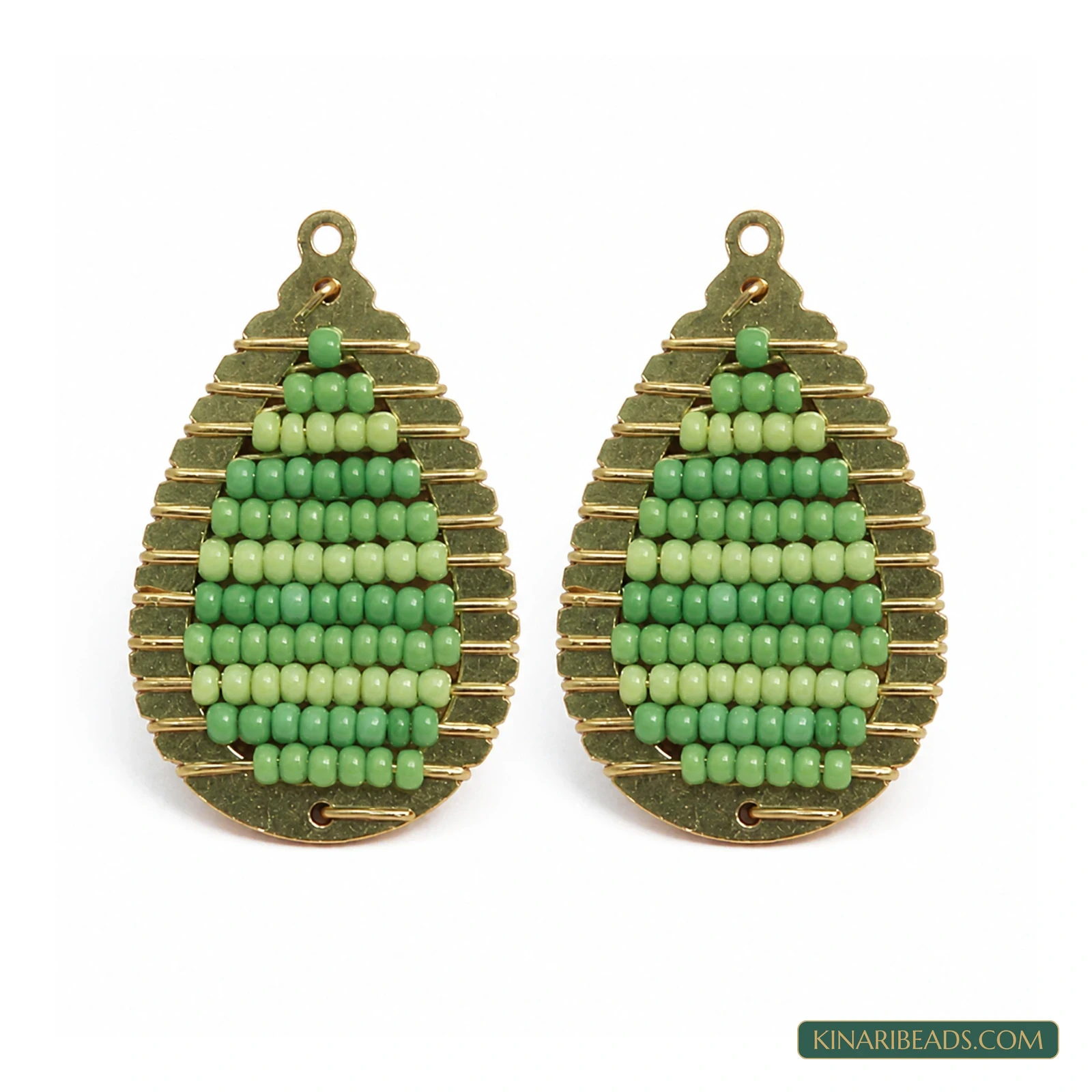 Miyuki Beaded Teardrop Earring Connectors – 32x20mm, 2 Pack - Green colour
