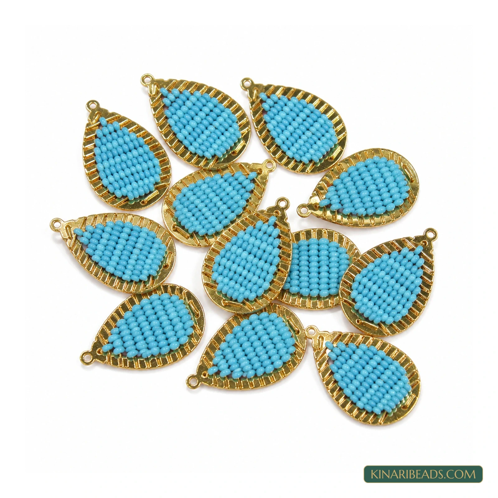 Miyuki Beaded Teardrop Earring Connectors – 32x20mm, 2 Pack - Turquoise colour