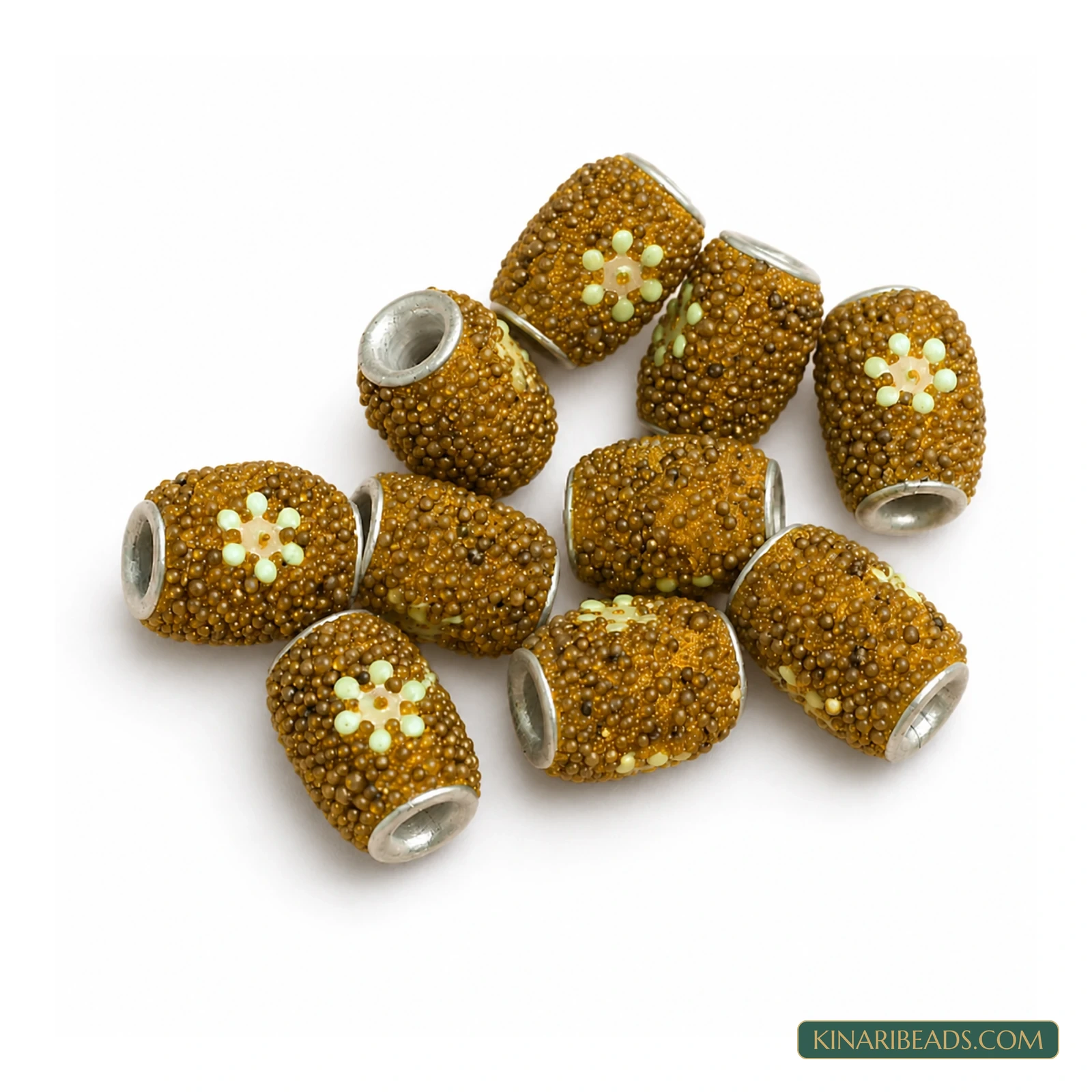 Mustard Floral Oval Lac Beads 13x9mm – 10 Pcs