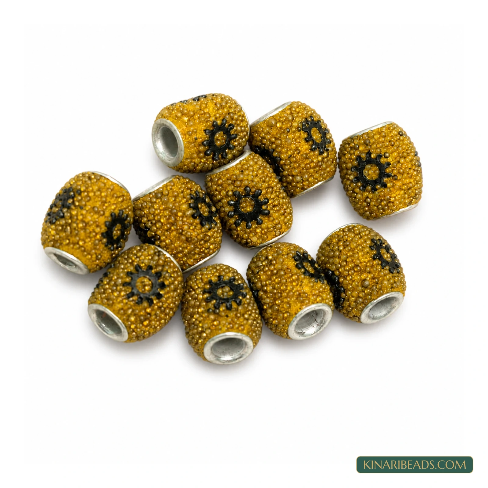 Olive Gold Floral Oval Lac Beads 15x12mm – 10 Pcs