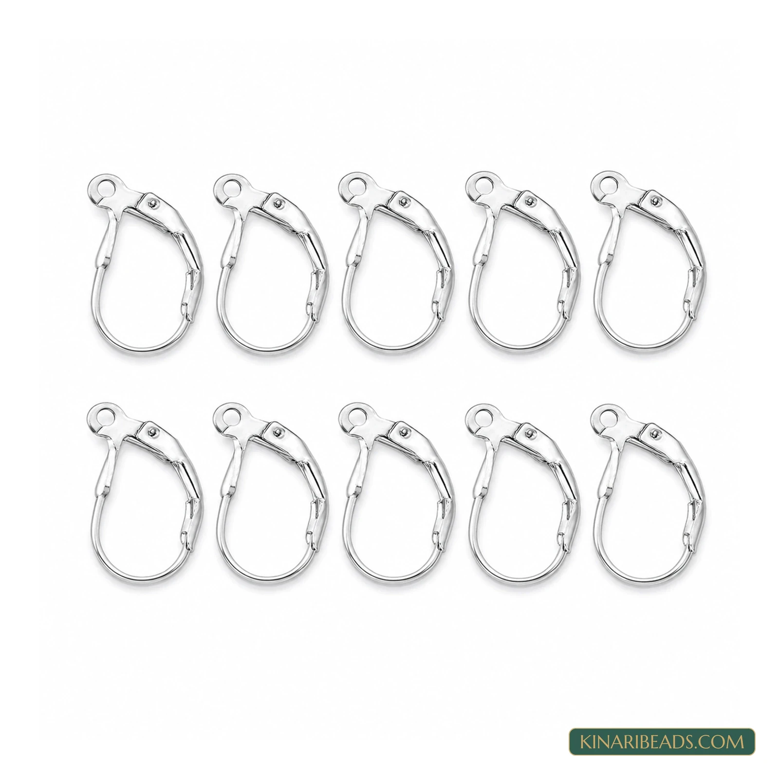 Open-Loop Lever-Back Earring Hooks – 15x10mm, 10 Pack - Silver colour