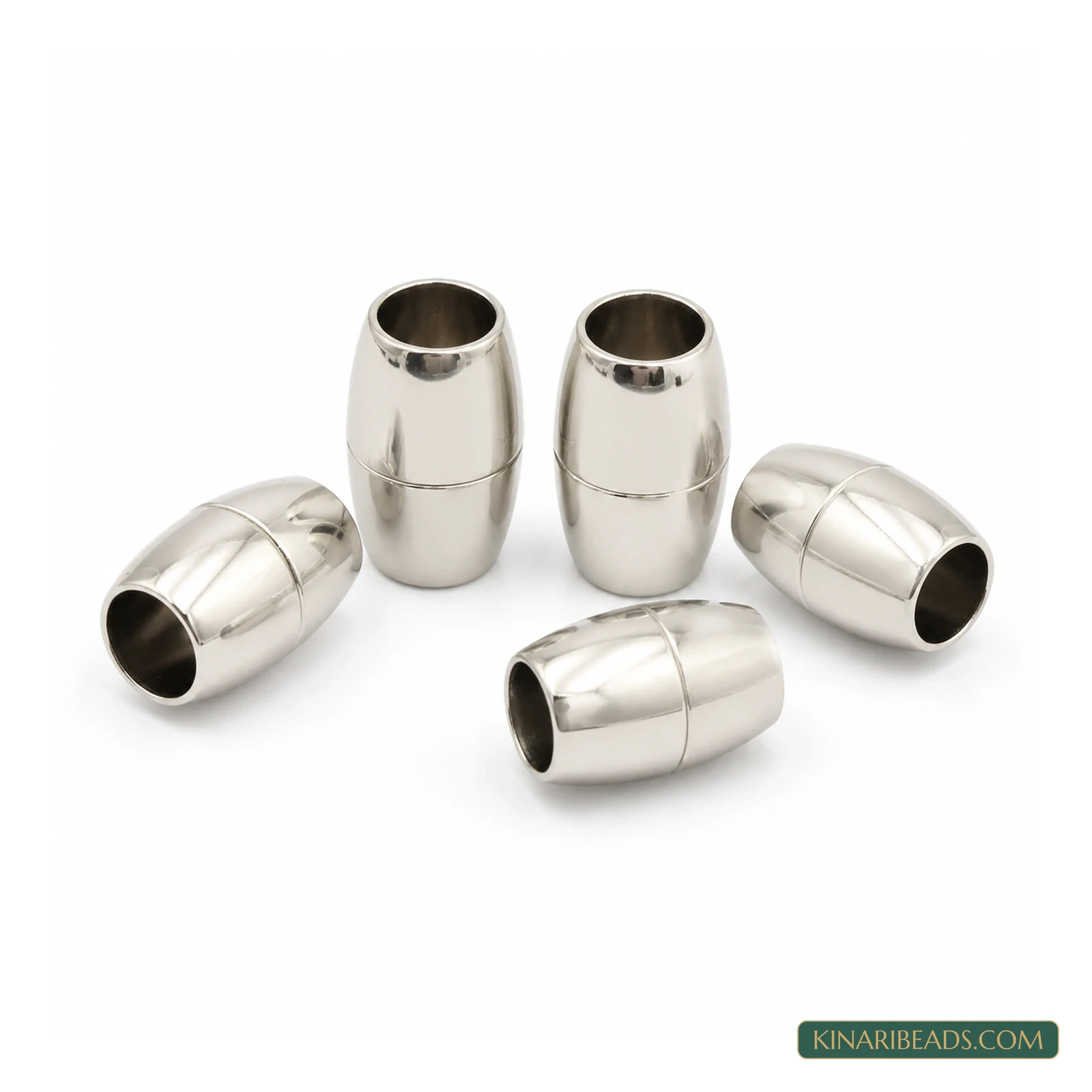 Oval Magnetic Leather Cord Connectors Clasp 16x8mm, 4.75mm Hole – 5 Pcs - Silver colour