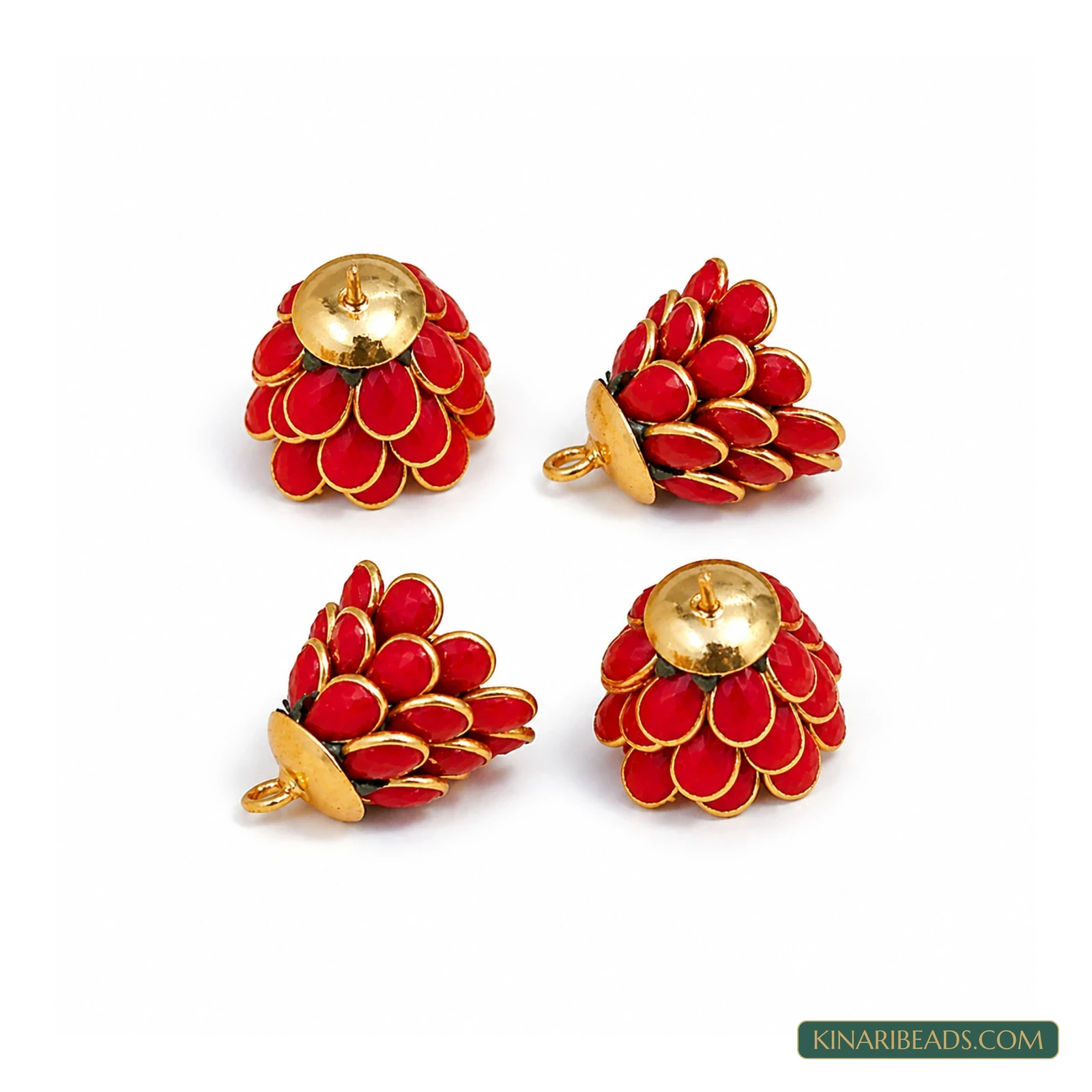 Pacchi Jhumka Earring Components – 14x17mm, 2 Pairs - Red colour