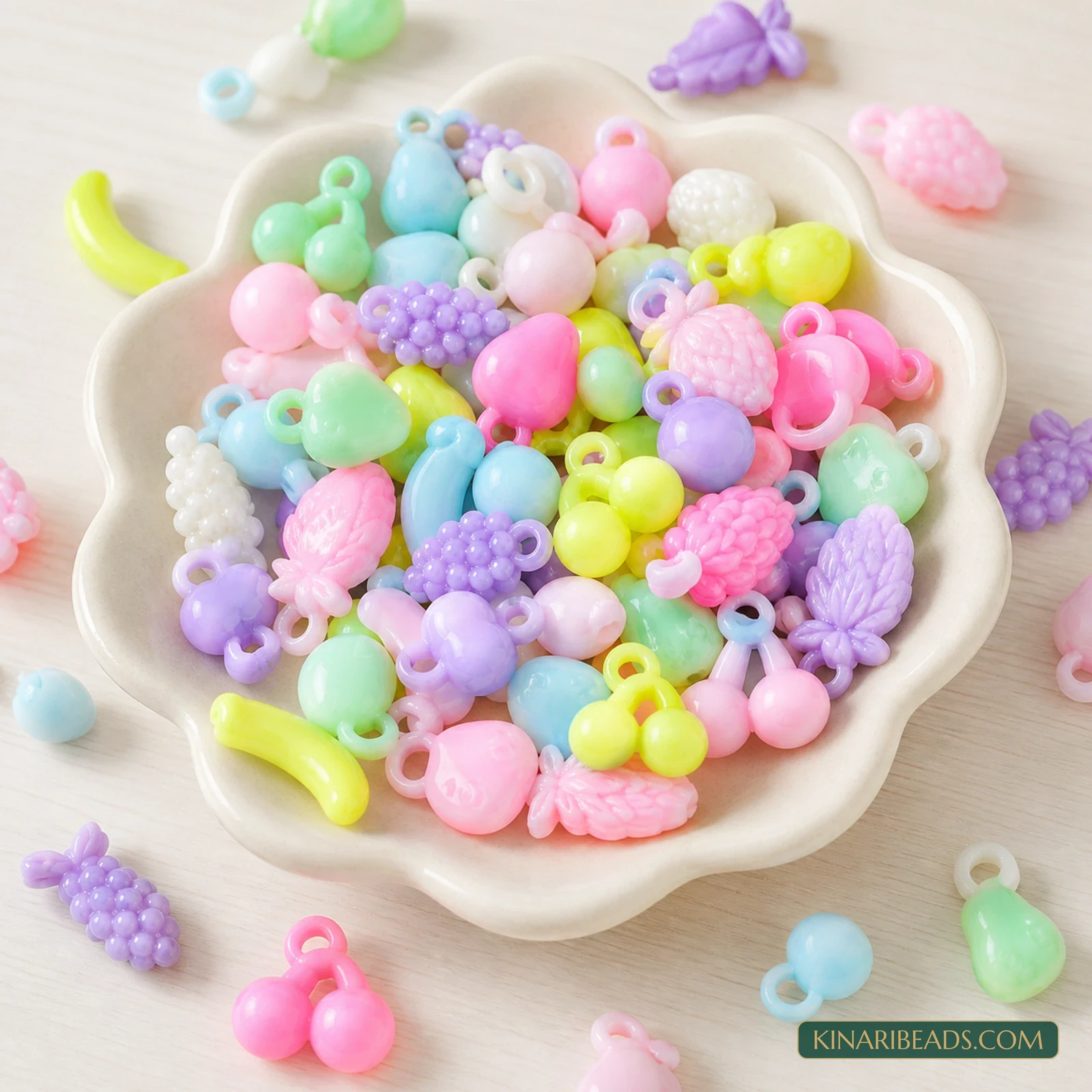 Pastel Multicolour Assorted Fruit-Shaped Acrylic Beads - 100g (Approx. 220 Pcs) product image
