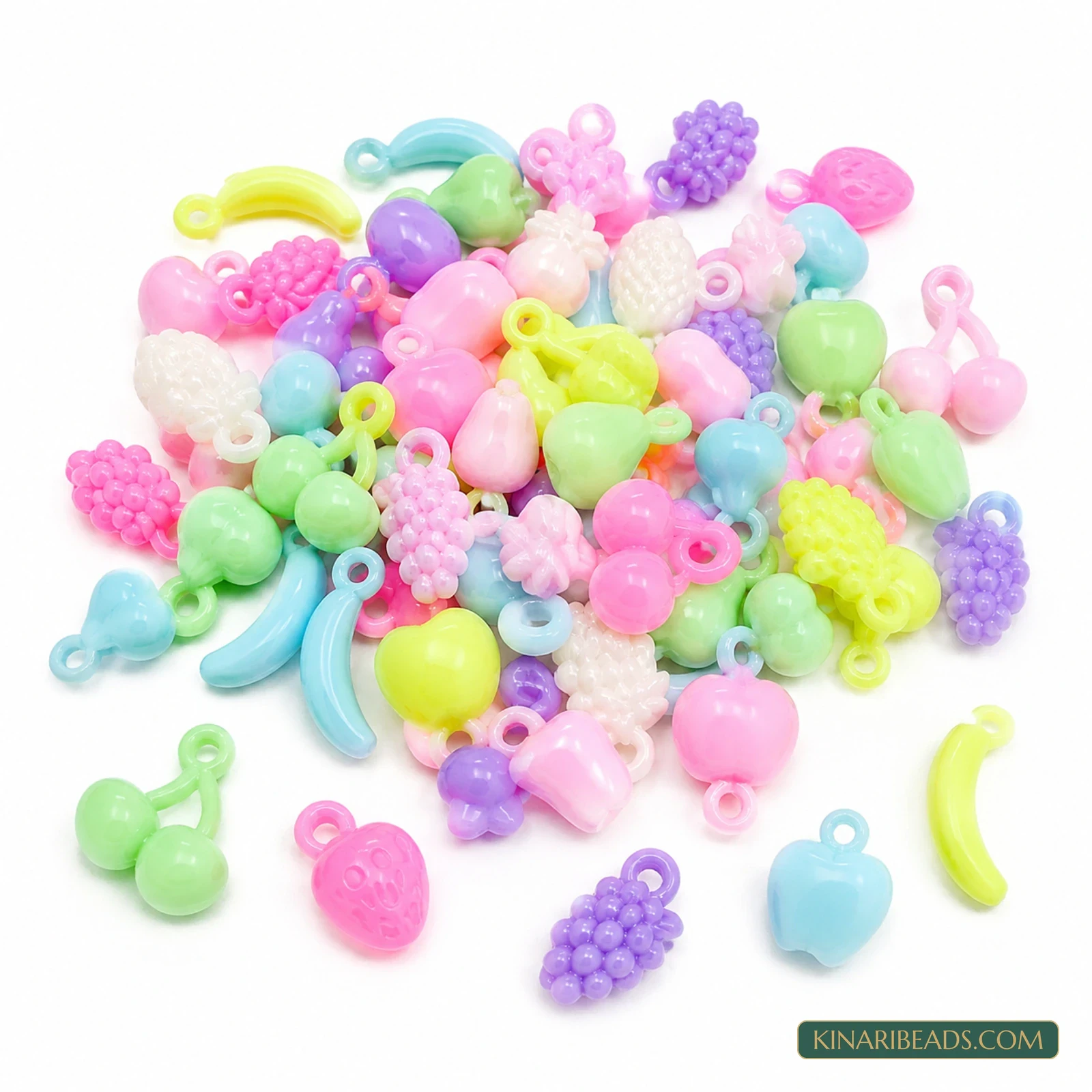 Pastel Multicolour Assorted Fruit-Shaped Acrylic Beads - 100g (Approx. 220 Pcs)
