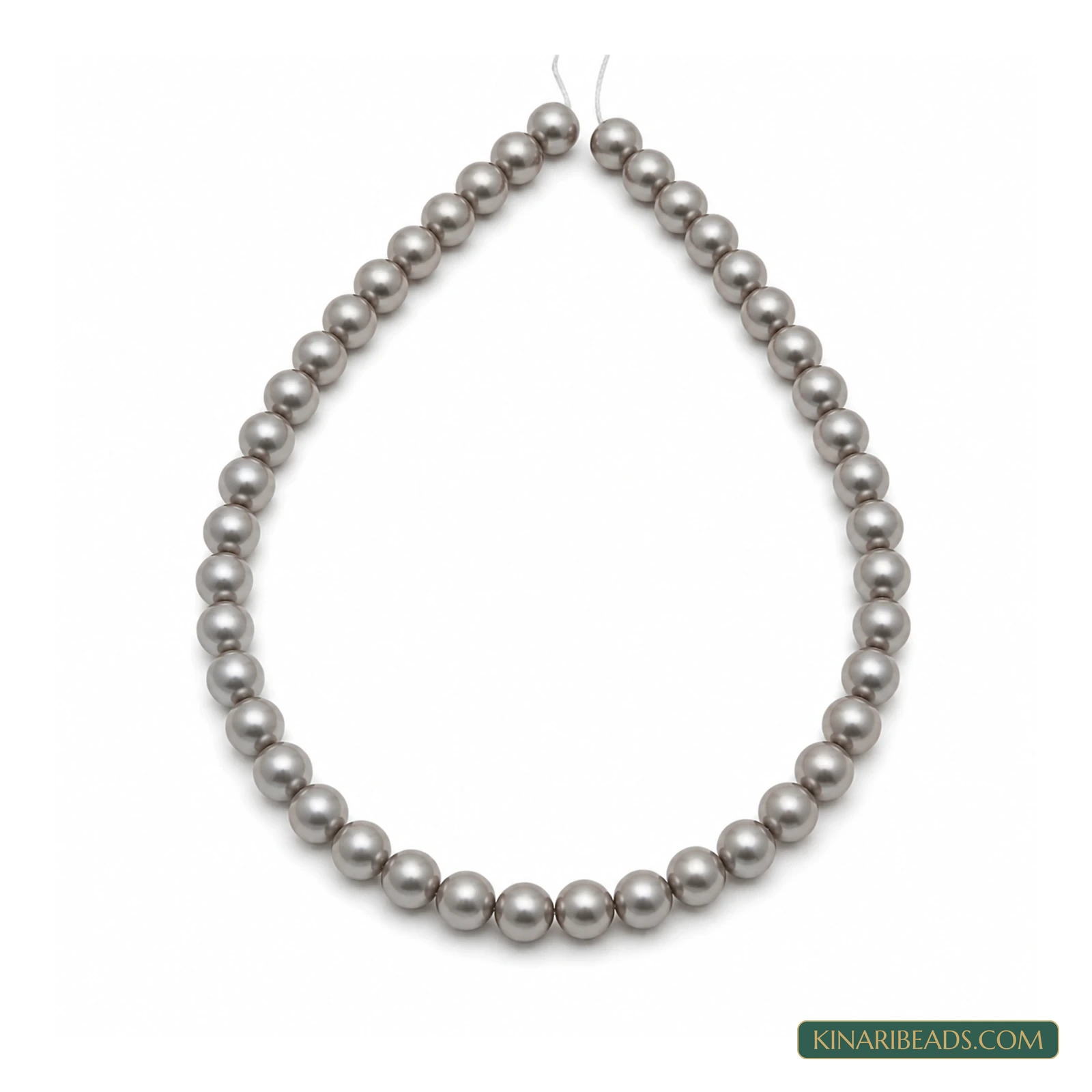 Peach & Silver Round Glass Pearl Beads – Multiple Sizes, 1 String - Silver colour