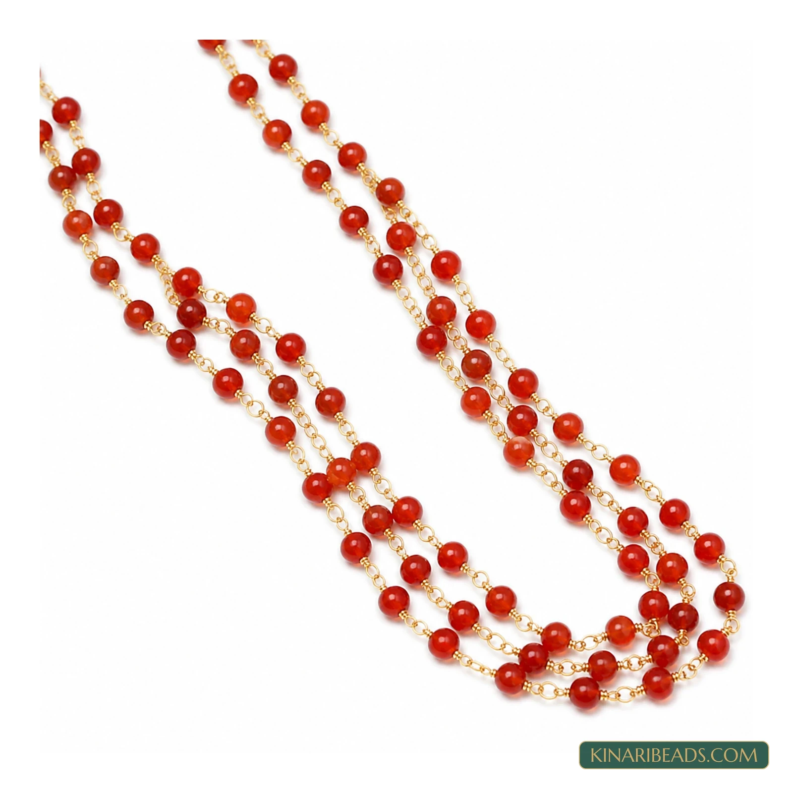 Red Glass Beaded Brass-Wire Chain – 5m