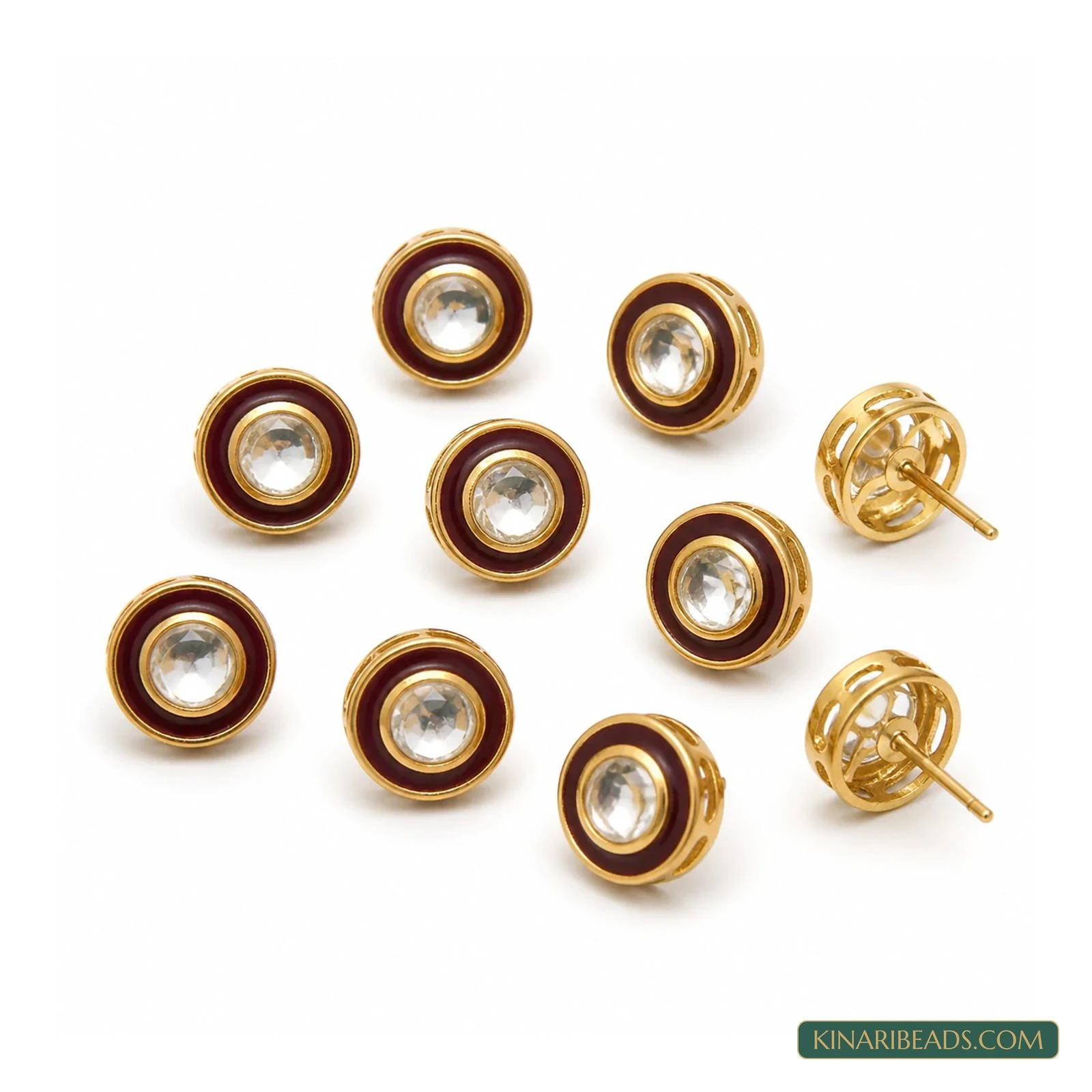 Round Meenakari Kundan Studs – 11mm, 10 Pack
