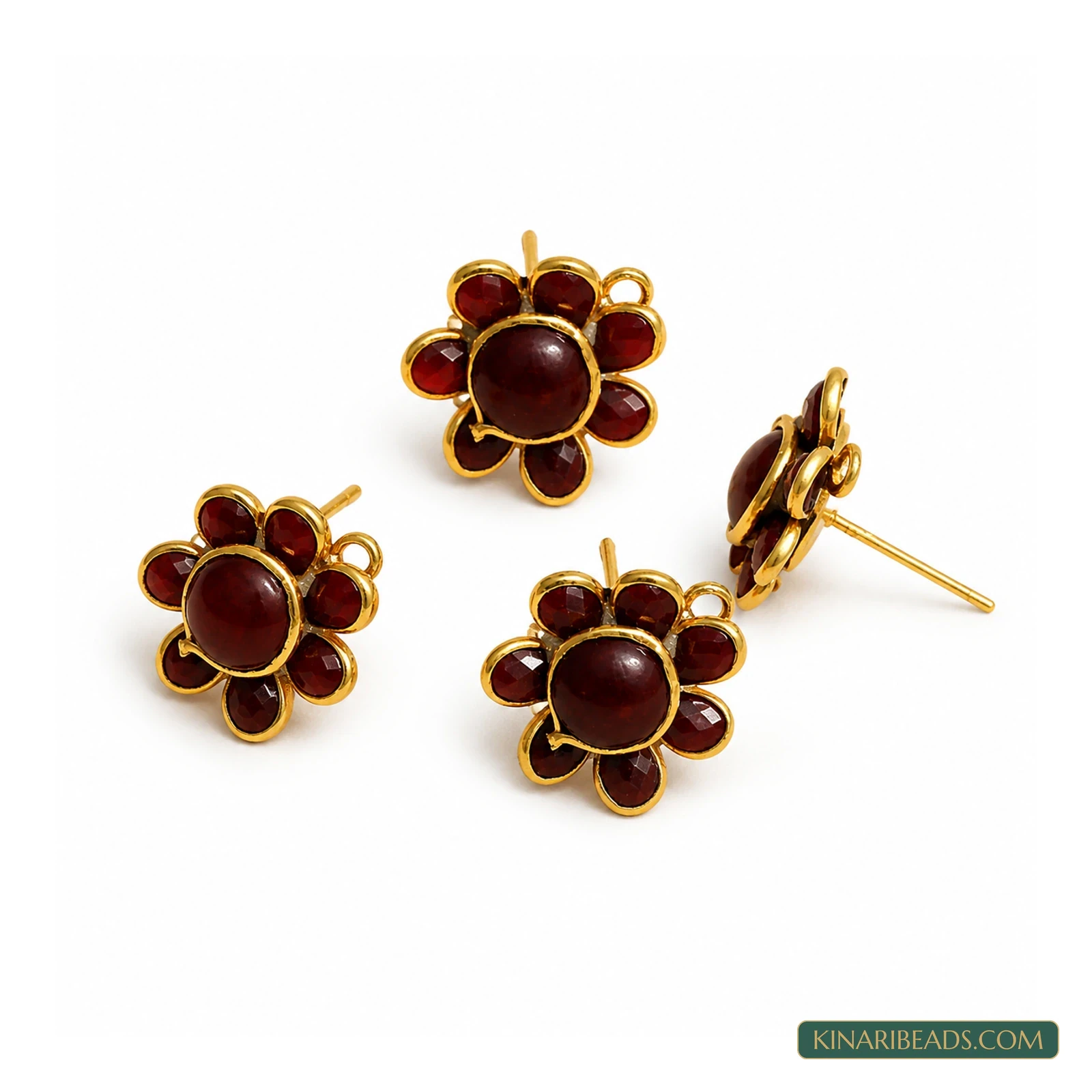 Round Pacchi Earring Components – 14mm, 2 Pairs - Maroon colour