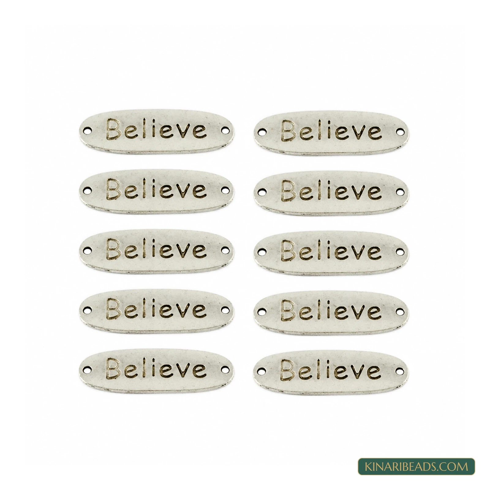 Silver BELIEVE Oval Word Link Connectors