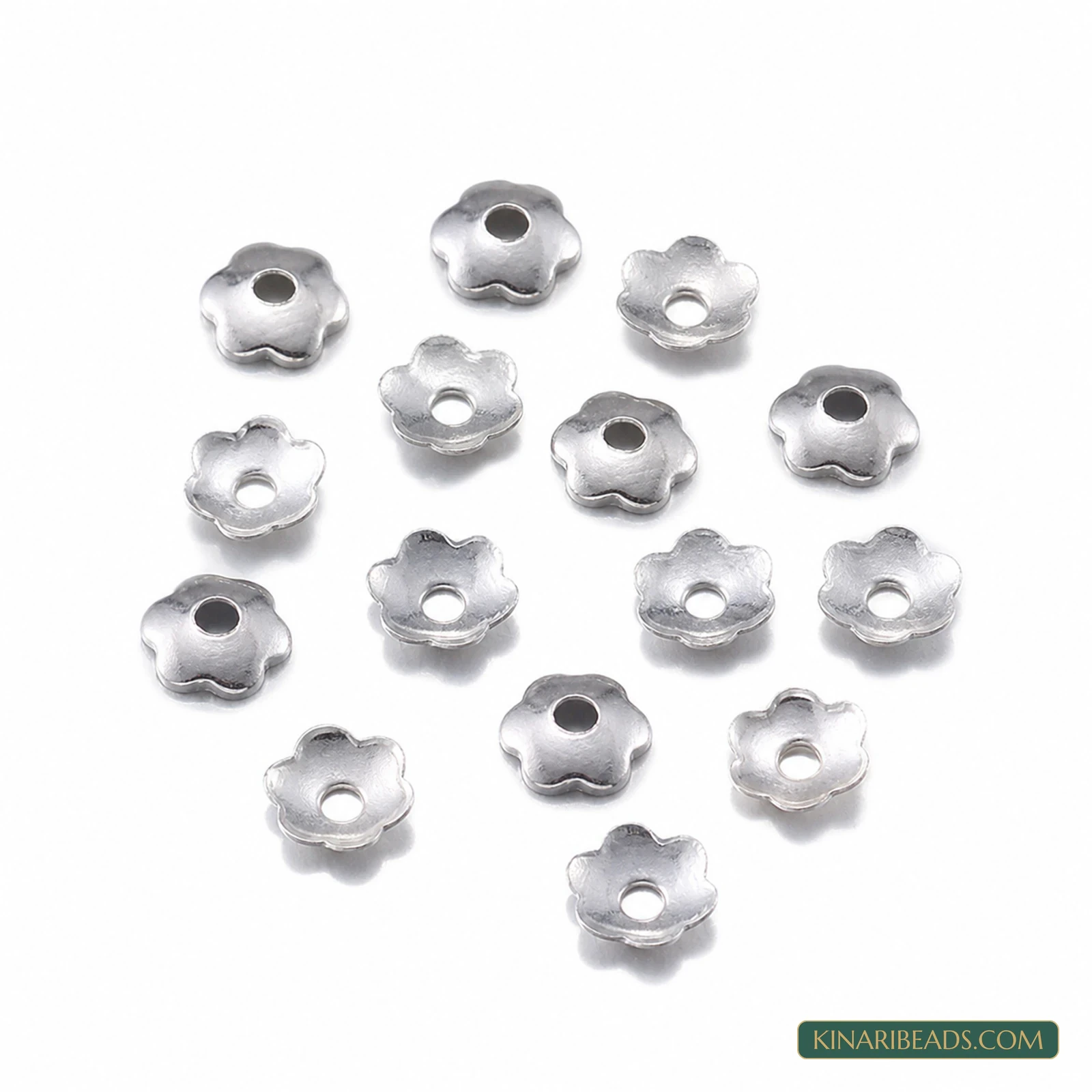 Silver Five-Petal Metal Bead Caps 4mm – 50g Bulk Pack