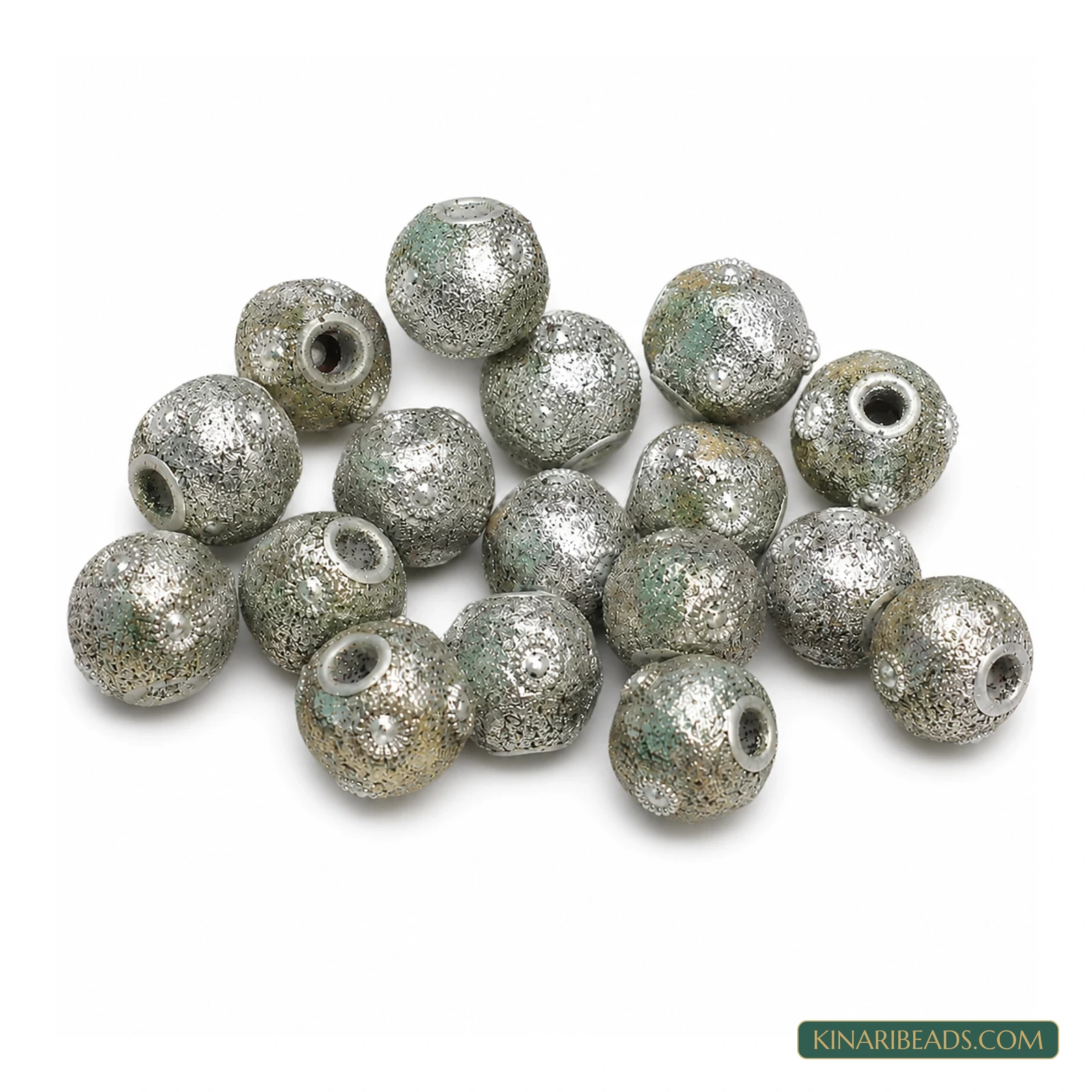 Silver Textured Rondelle Lac Beads 14/16mm – 20 Pcs
