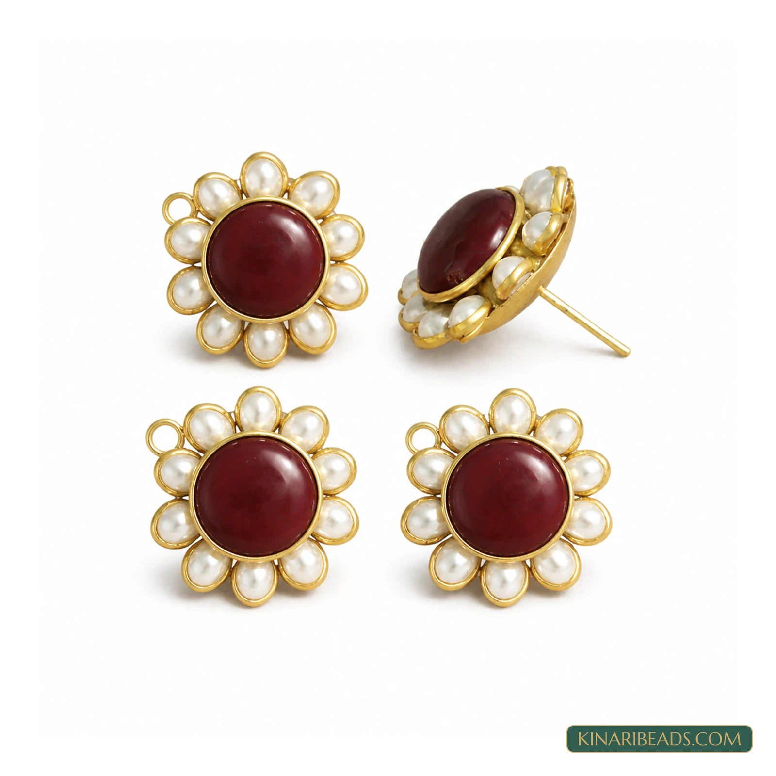 Single-Layer Pacchi Earring Tops – 20mm, 2 Pairs - Maroon colour