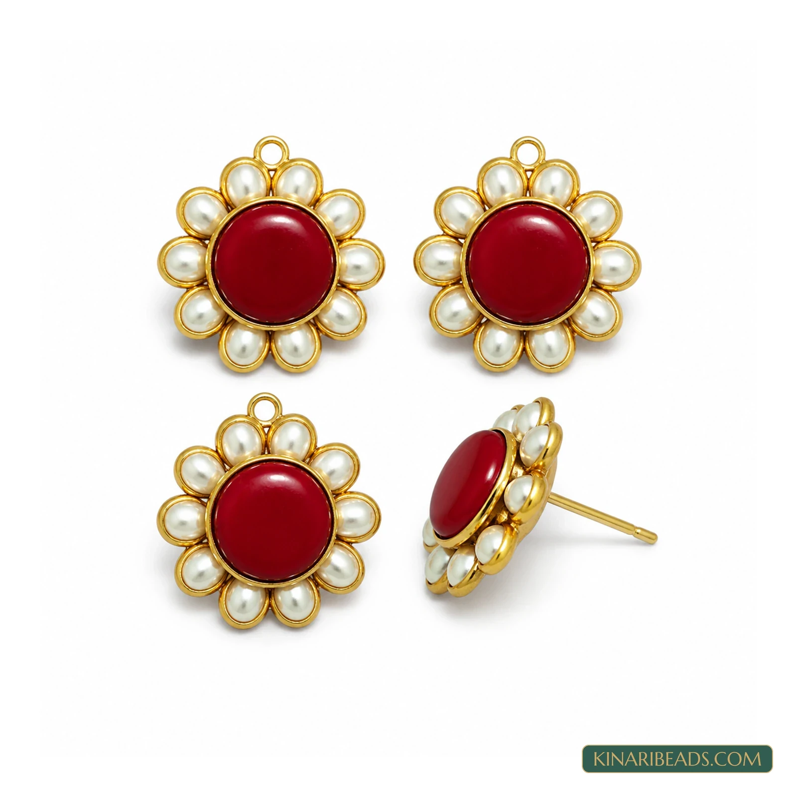 Single-Layer Pacchi Earring Tops – 20mm, 2 Pairs - Red colour
