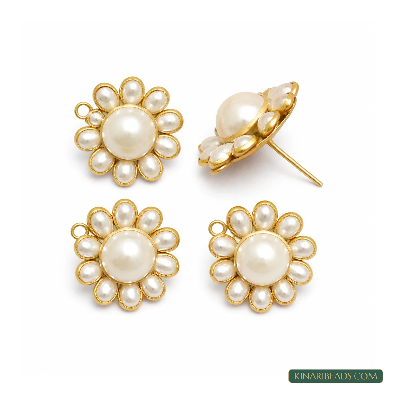 Single-Layer Pacchi Earring Tops – 20mm, 2 Pairs - White colour