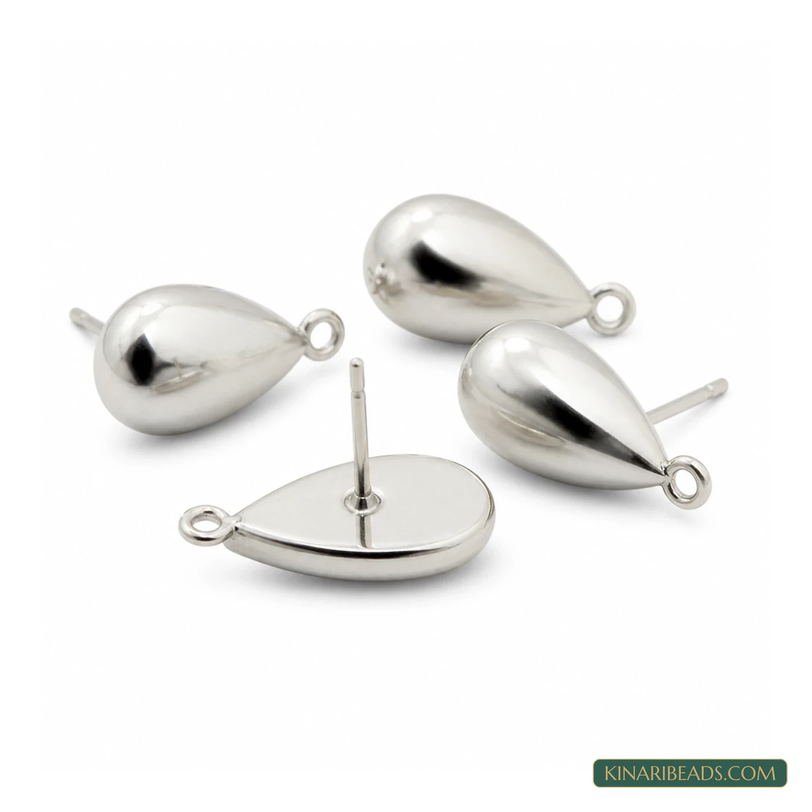 Teardrop Post Stud Findings with Loop – 16x8mm, 4 Pack