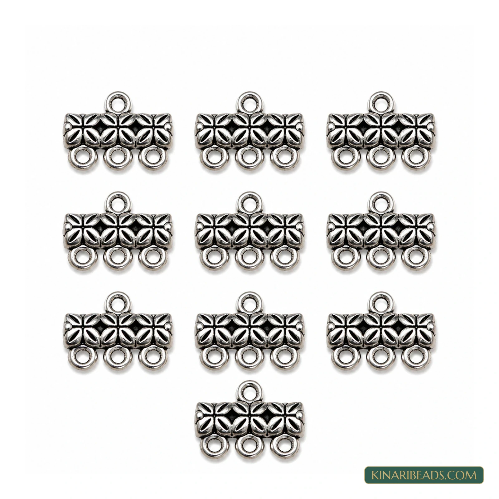 Three-Strand German Silver Connector Bars – 12x15mm
