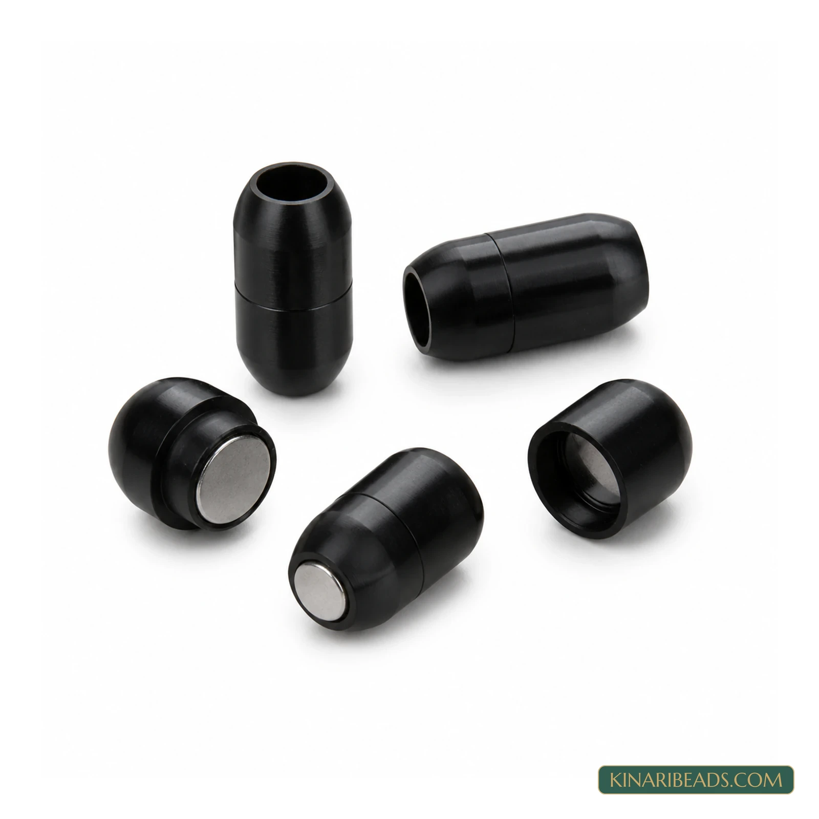 Tube Shape Magnetic Jewellery Clasp Connectors 17x9mm, 5mm Hole Size – 5 Pcs - Black colour