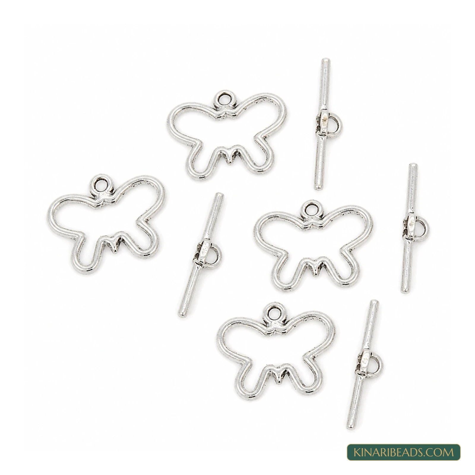 Vintage Butterfly Metal Toggle & T-Bar Clasp Sets Antiqued Silver-Tone 17x20mm – 5 Sets / 50 Sets