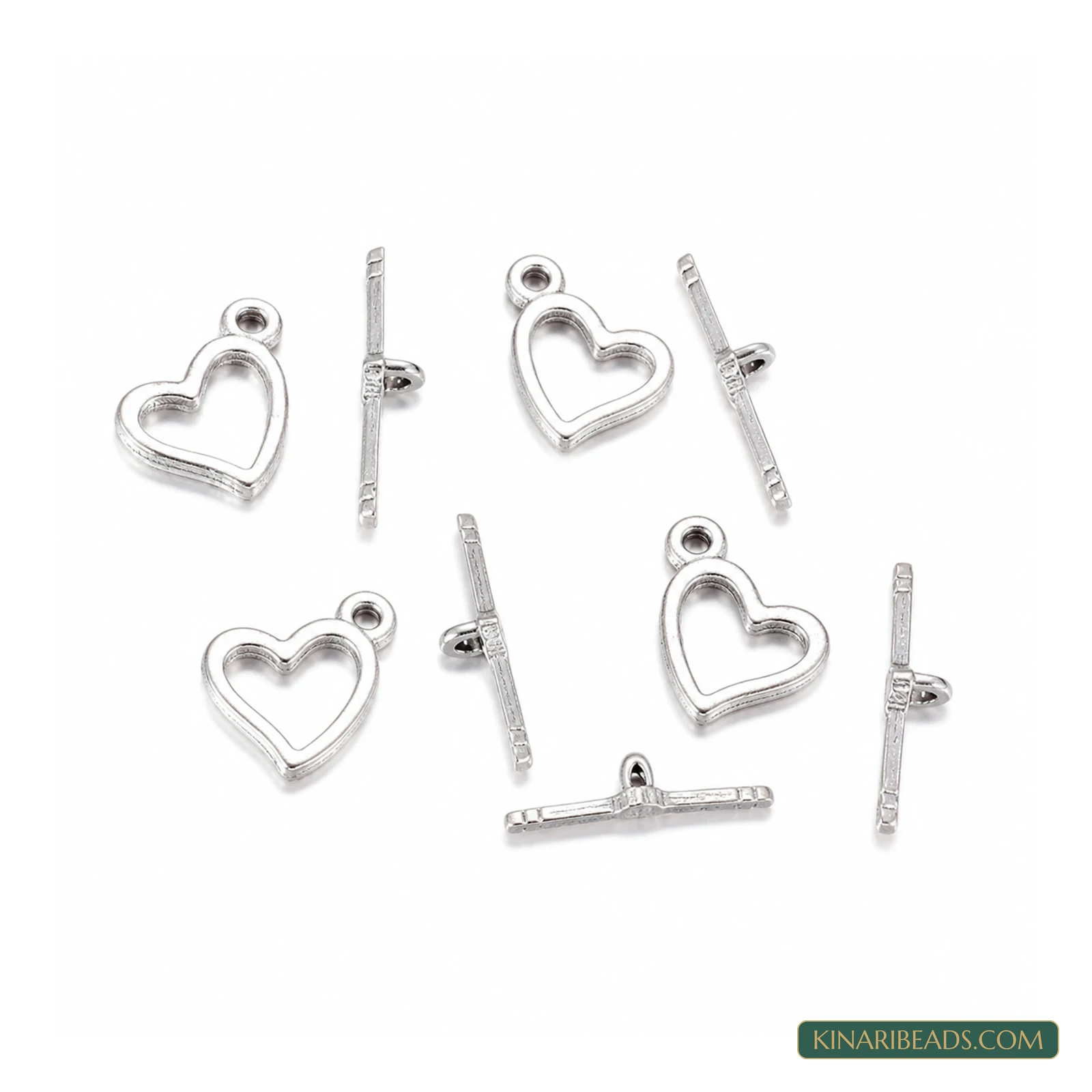 Vintage Heart Metal Toggle & T-Bar Clasp Sets Antiqued Silver-Tone 18x14mm – 5 Sets / 50 Sets product image