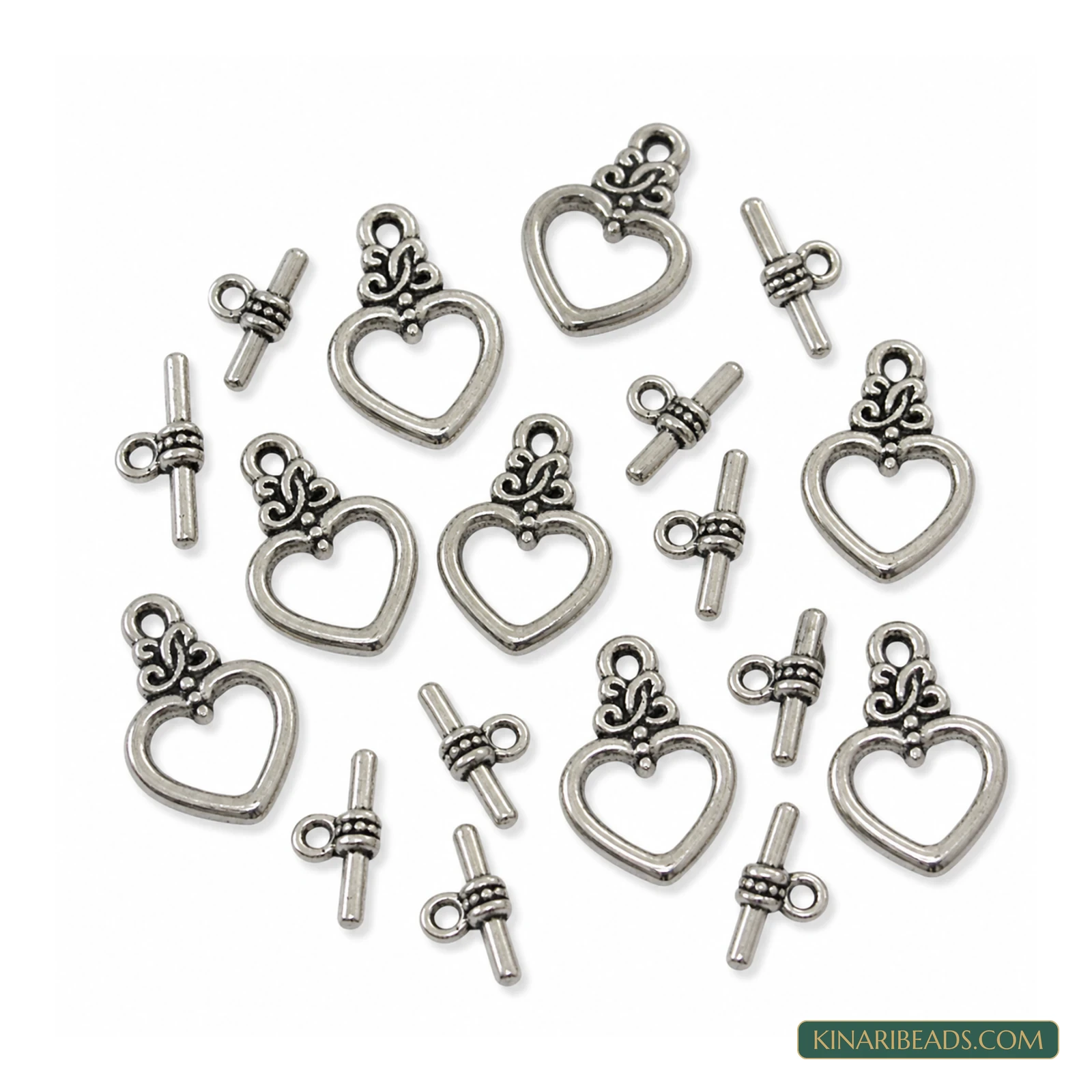 Vintage Heart Toggle & T-Bar Clasp Sets – 5 Sets / 50 Sets product image