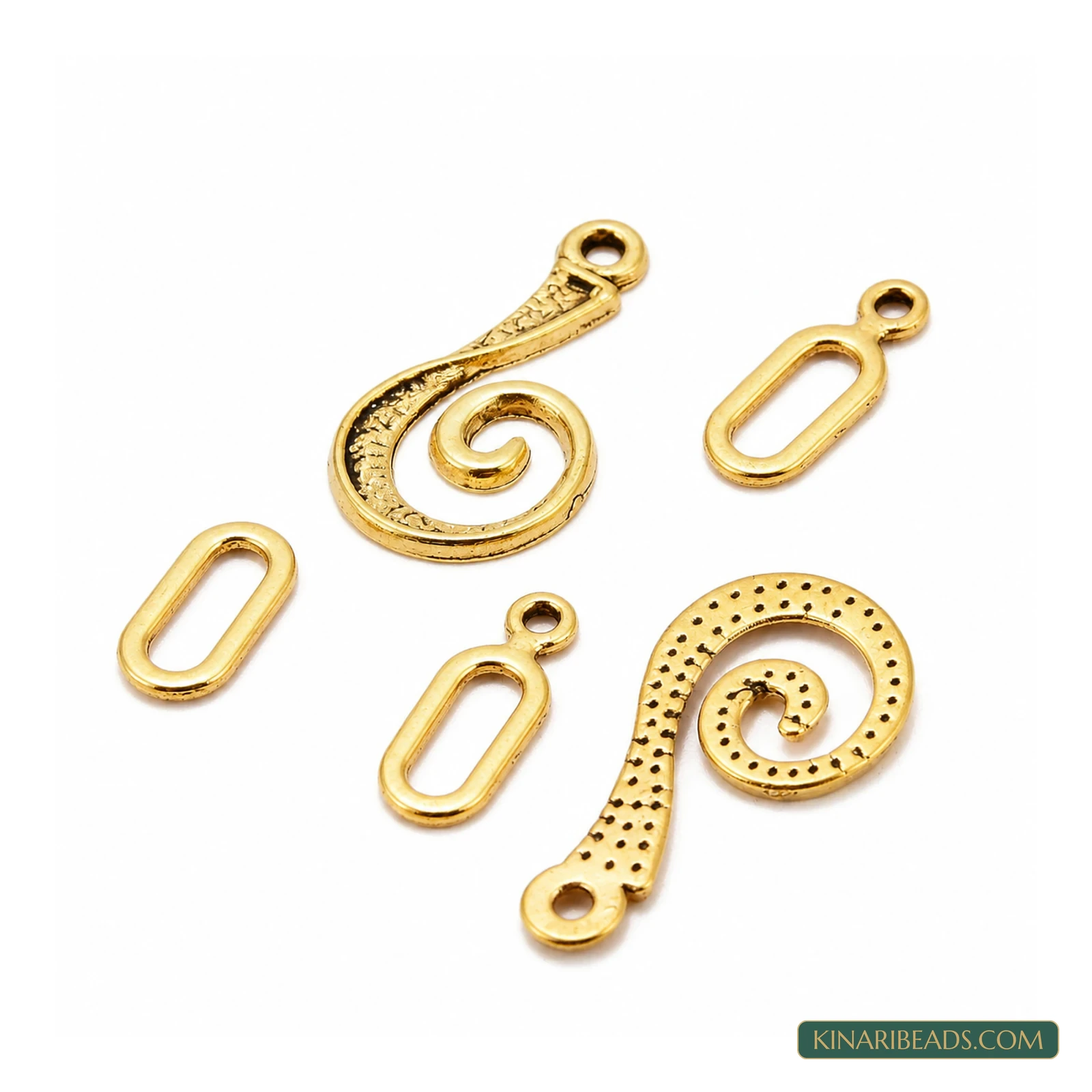 Vintage Metal Hook Clasps Antiqued Gold-Tone 26x13mm – 5 Sets / 50 Sets