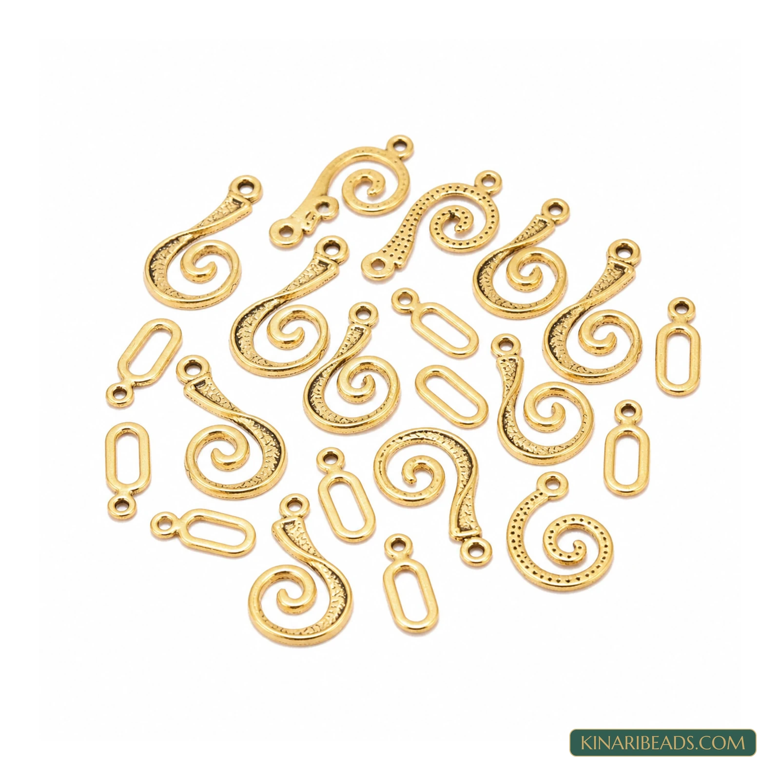 Vintage Metal Hook Clasps Antiqued Gold-Tone 26x13mm – 5 Sets / 50 Sets product image