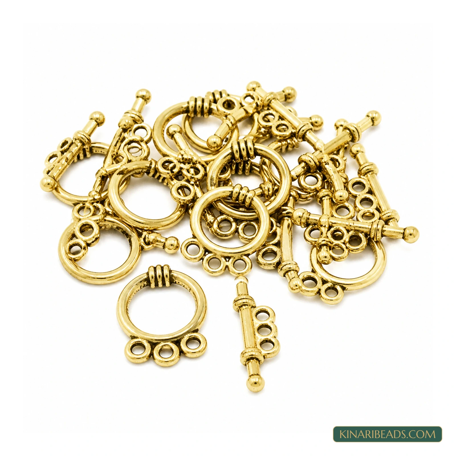 Vintage Metal Toggle & T-Bar Clasp Sets Antiqued Gold-Tone 18x14x4mm – 5 Sets / 50 Sets product image