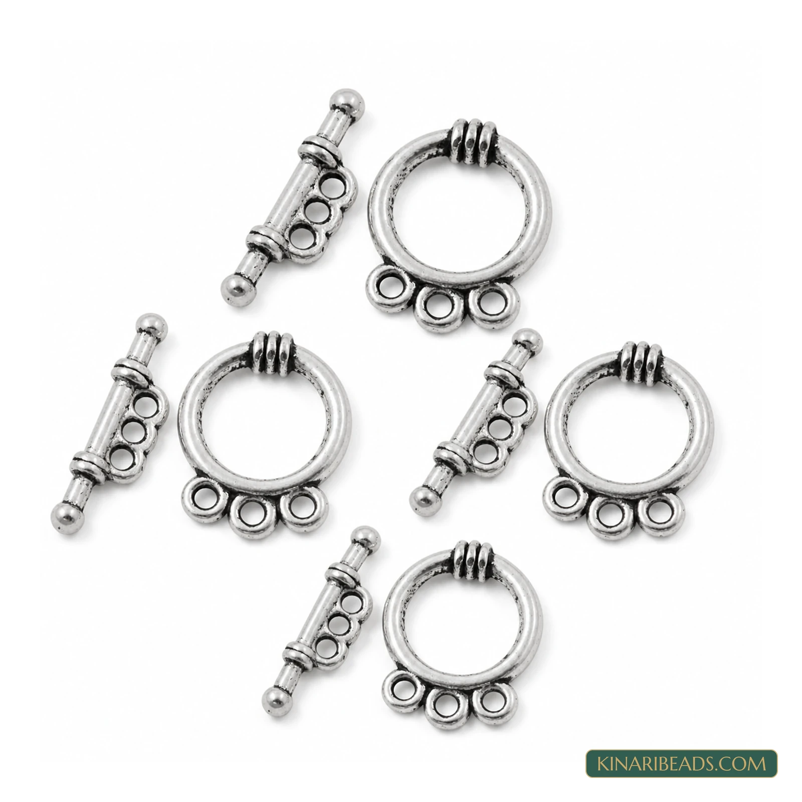 Vintage Metal Toggle & T-Bar Clasp Sets Antiqued Silver-Tone 18x14x3mm – 5 Sets / 50 Sets